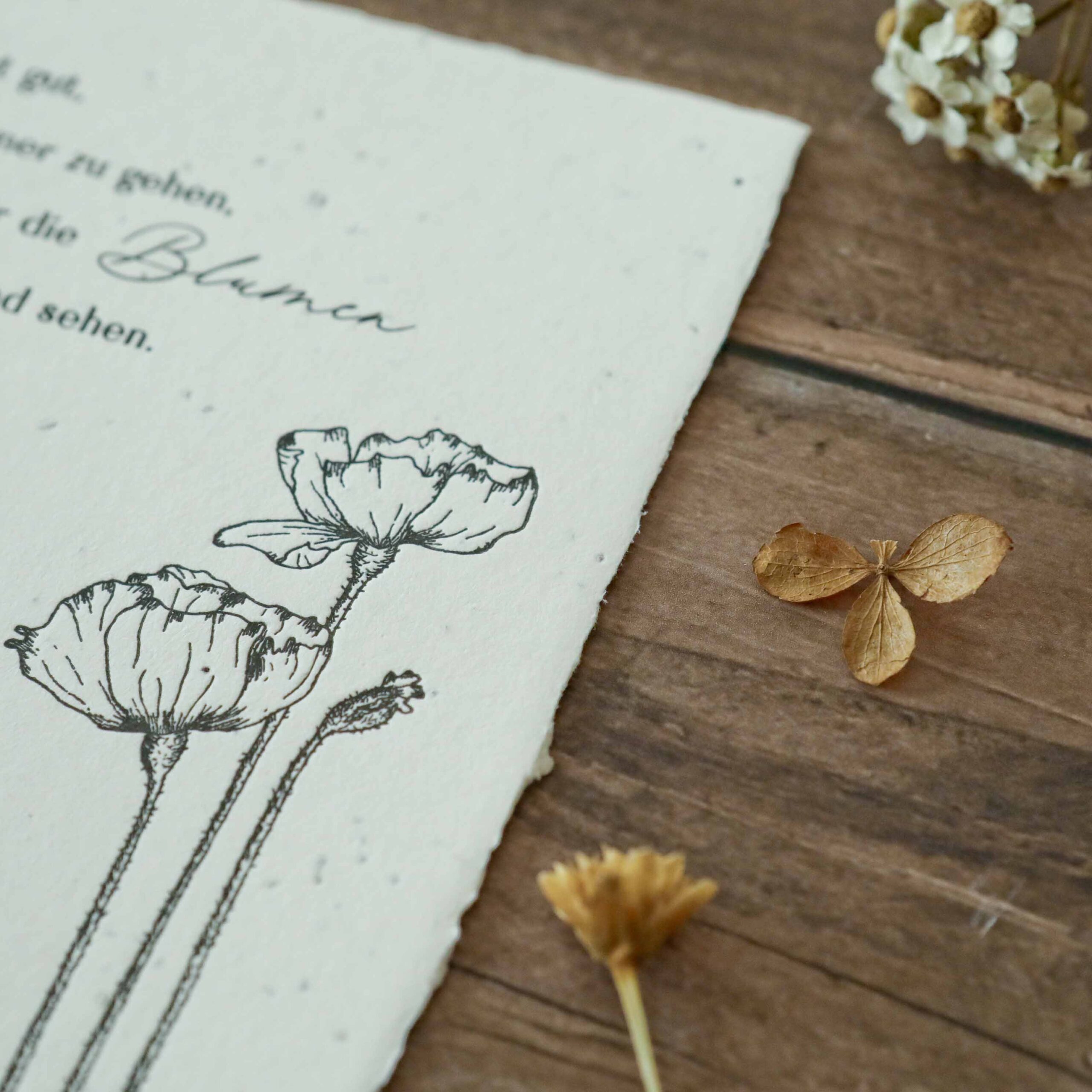 Einpflanzbare Karte zu jedem Anlass, handgeschöpftes Saatpapier, Samenpapier, Blumen am Wegrand, Mohnblumen, Wildblumen, Es ist gut, langsamer zu gehen, damit wir die Blumen am Wegrand sehen.