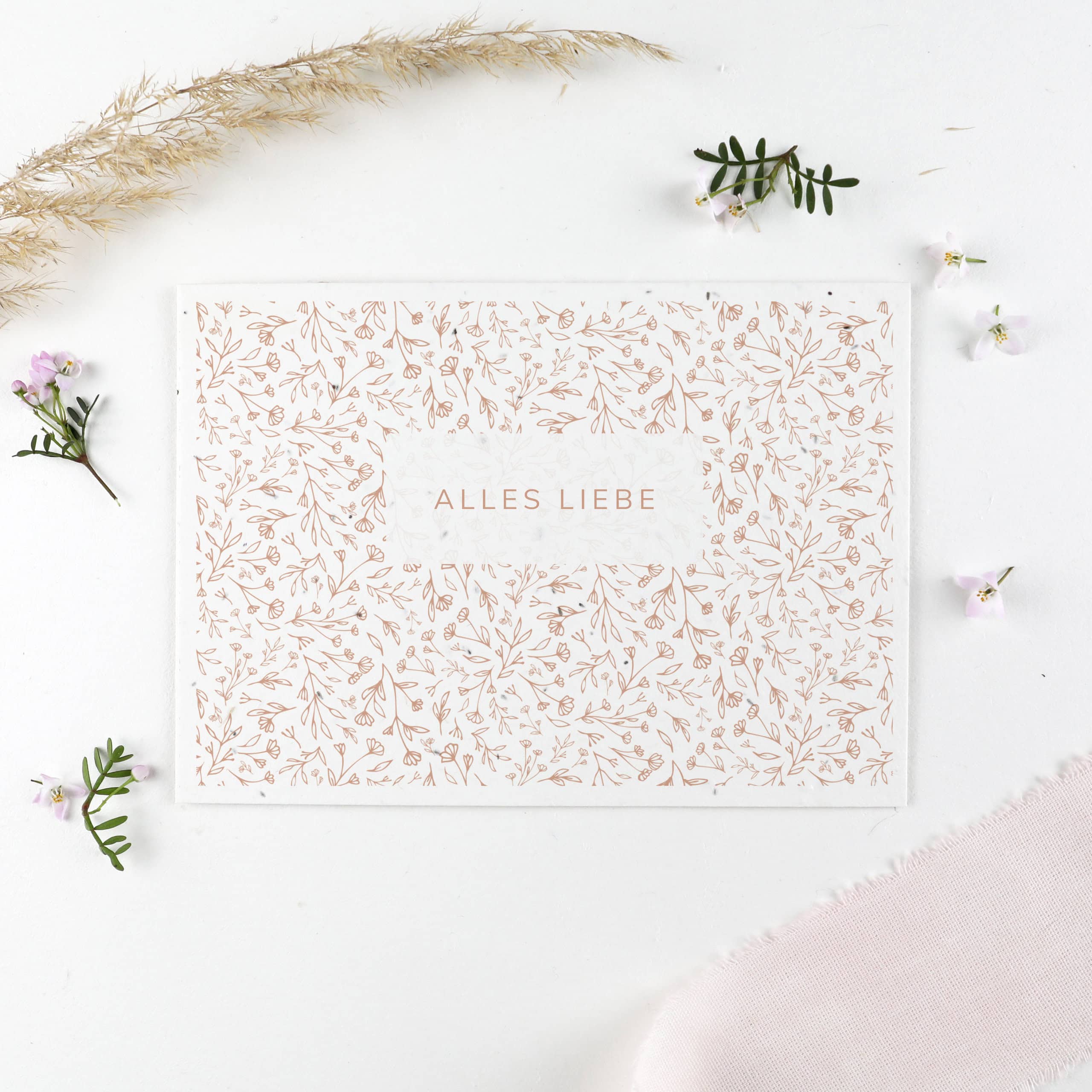 Glückwunschkarte aus Samenpapier zum Geburtstag, Gratulation zum Geburtstag mit Samenkarte mit Blumenmuster