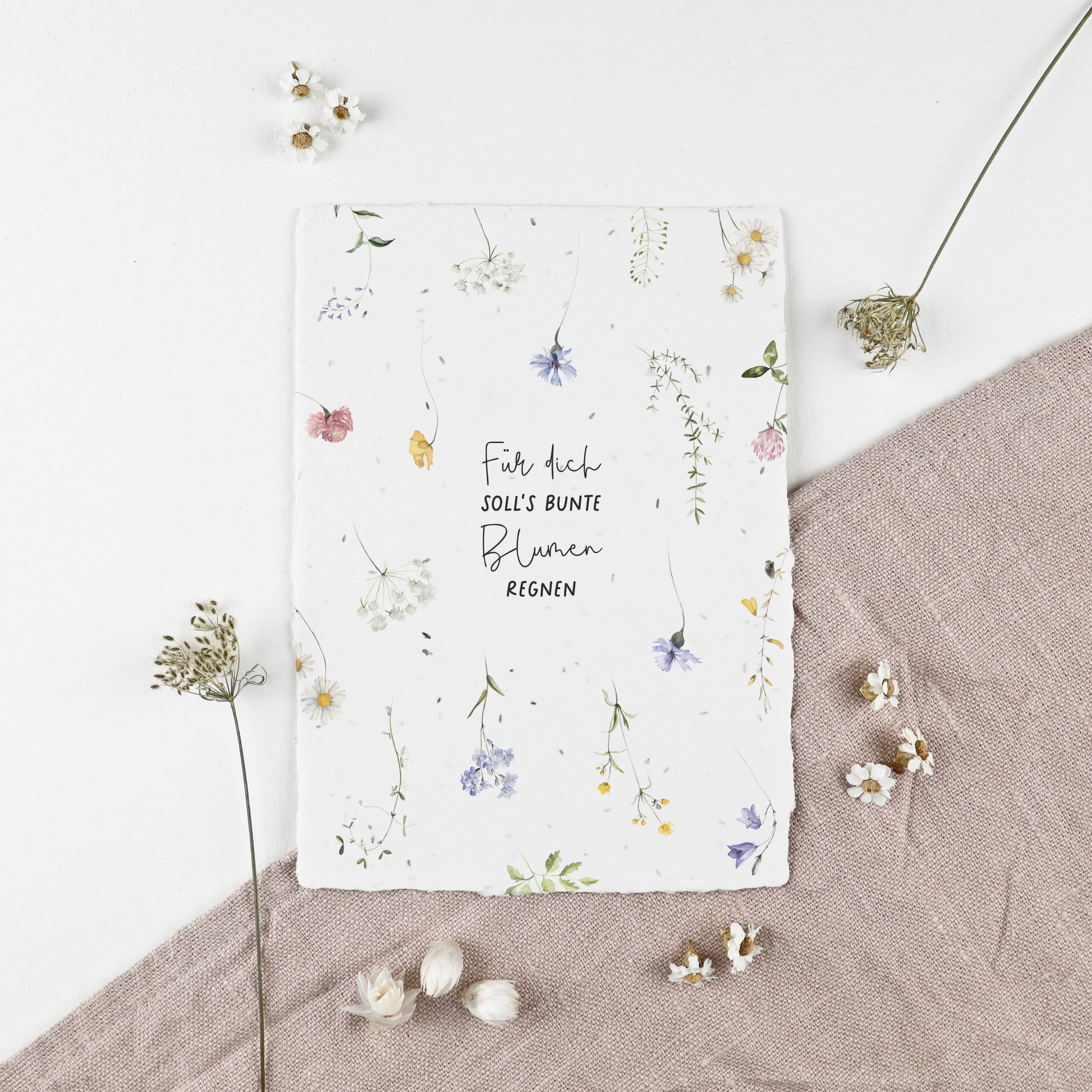 Glückwunschkarte aus Samenpapier zum Geburtstag, Gratulation zum Geburtstag mit Samenkarte mit Blumenmuster