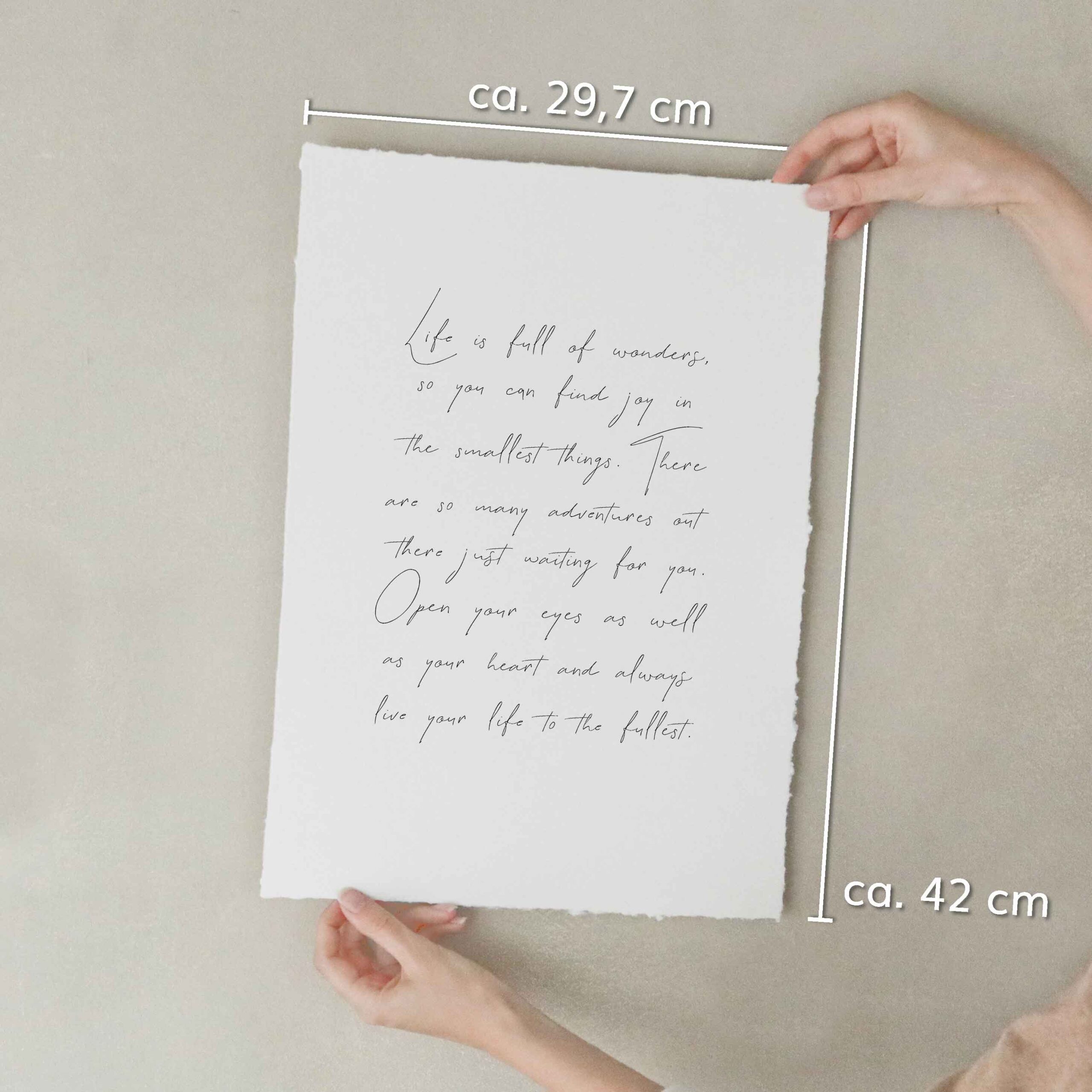 heylittlegreen-Kunstdruck-Sprüche und Zitate-Artprint-Life is full of wonders (4) Kunstdruck auf handgeschöpftem Saatpapier mit dem motivierenden Spruch "Life is full of wonders"; Artprint