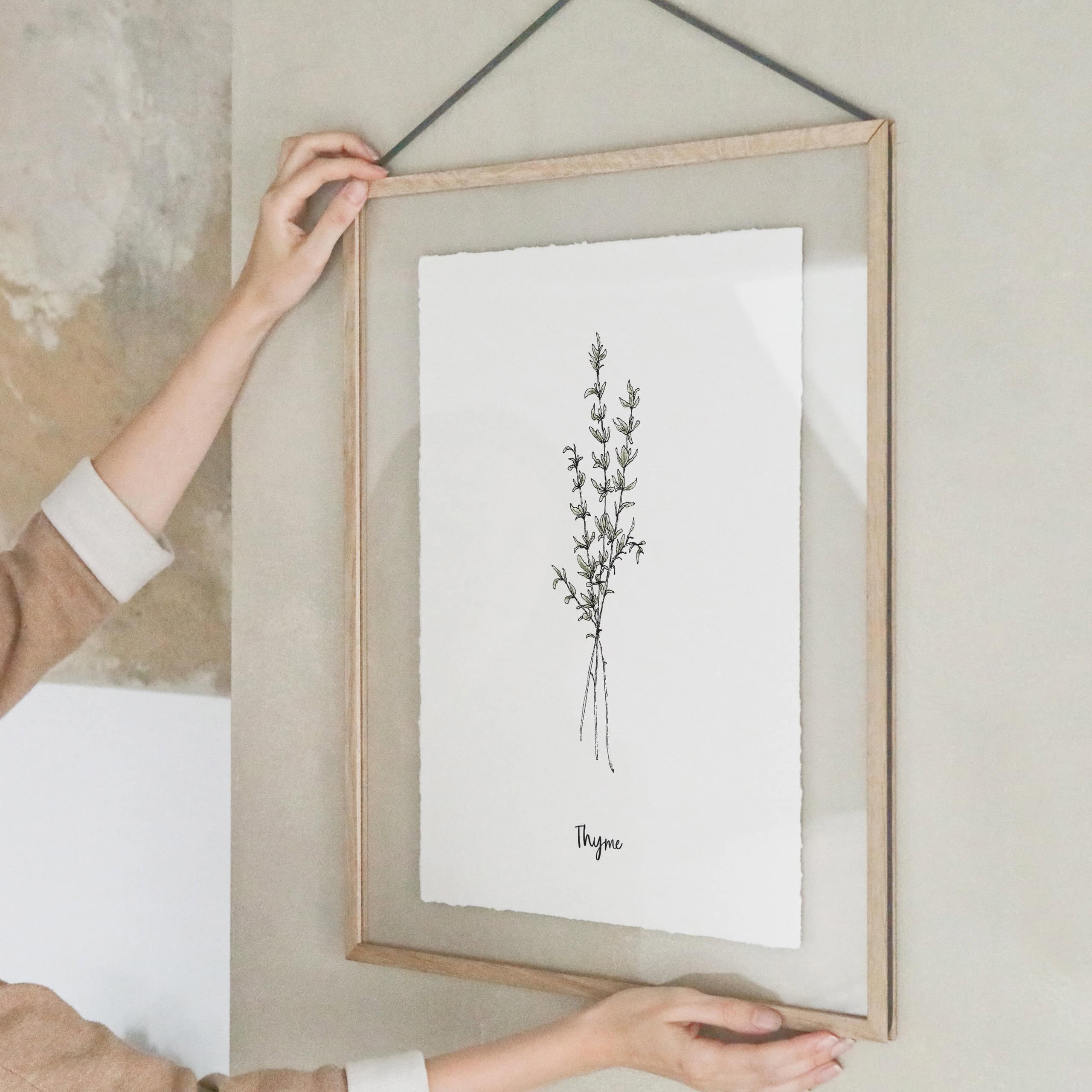 heylittlegreen-Kunstdrucke-Artprints-handgeschöpftes Büttenpapier-Küche-Kräuter-Thymian (2) Kunstdruck auf handgeschöpftem Büttenpapier mit Kräutermotiv: Thymian; nachhaltiger Artprint