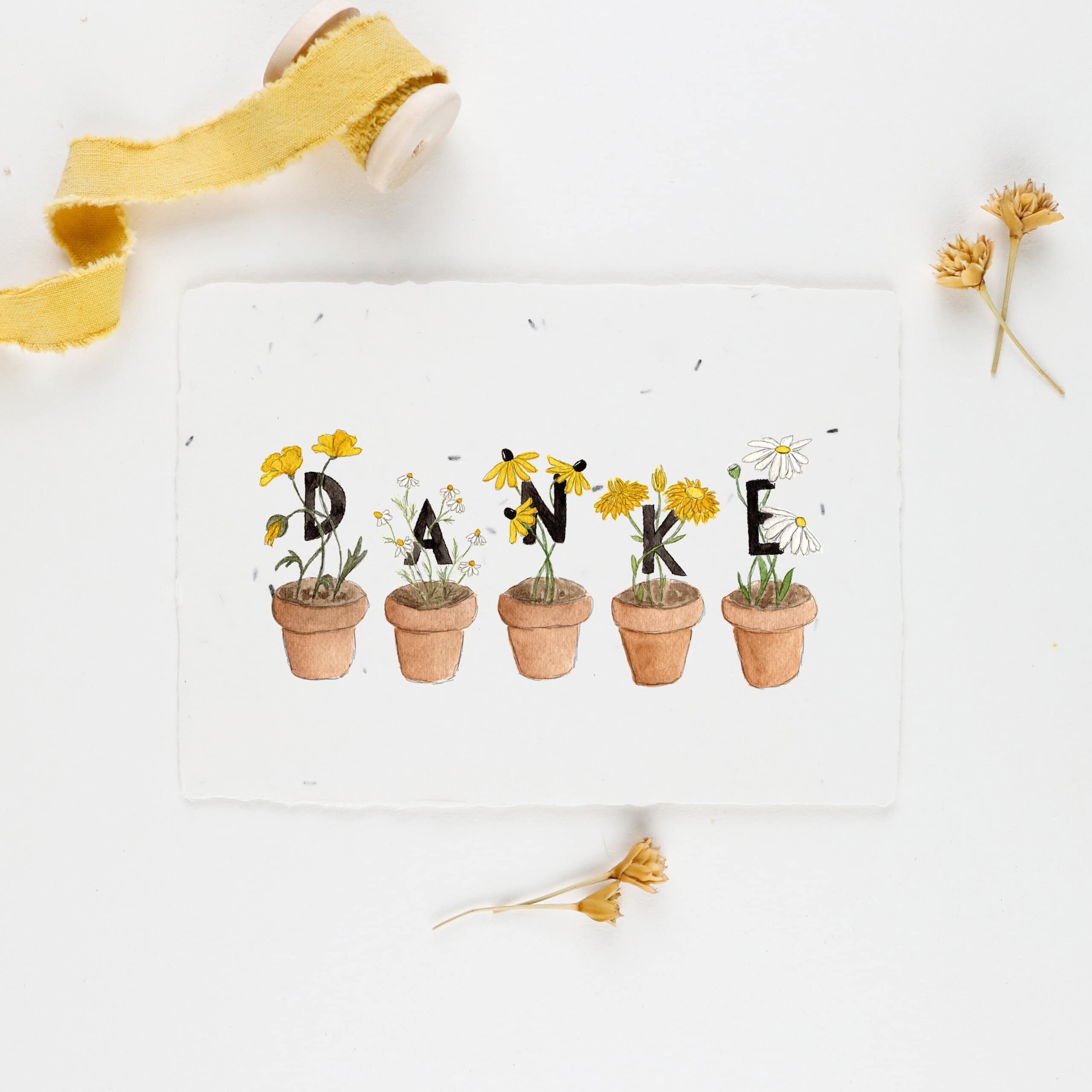 Danke wächst aus Töpfen, schöne Dankeskarte mit Blumen