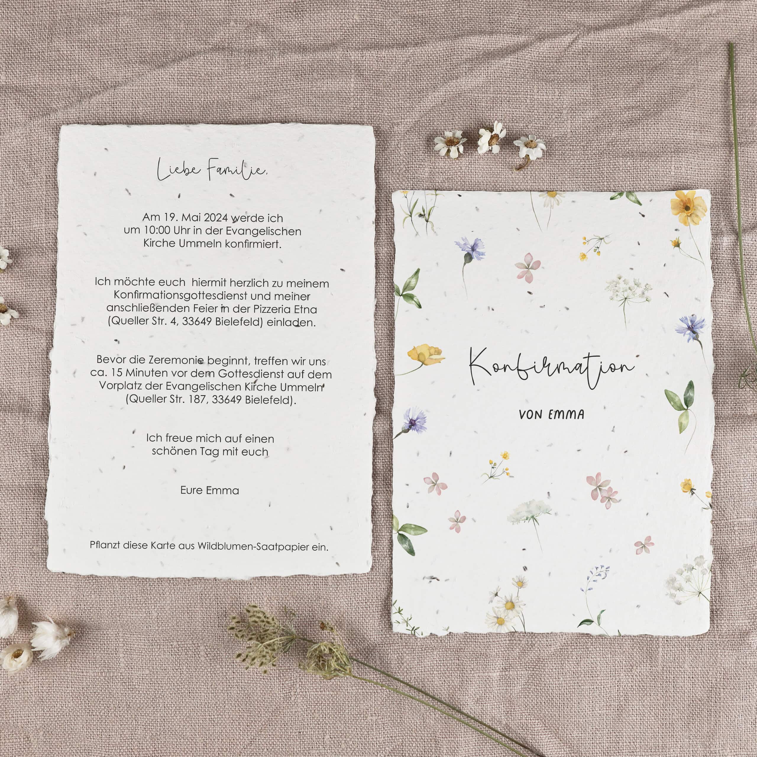 Einladung zur Konfirmation auf Samenpapier, Konfirmationseinladung Saatpapier, nachhaltige Einladung Konfi
