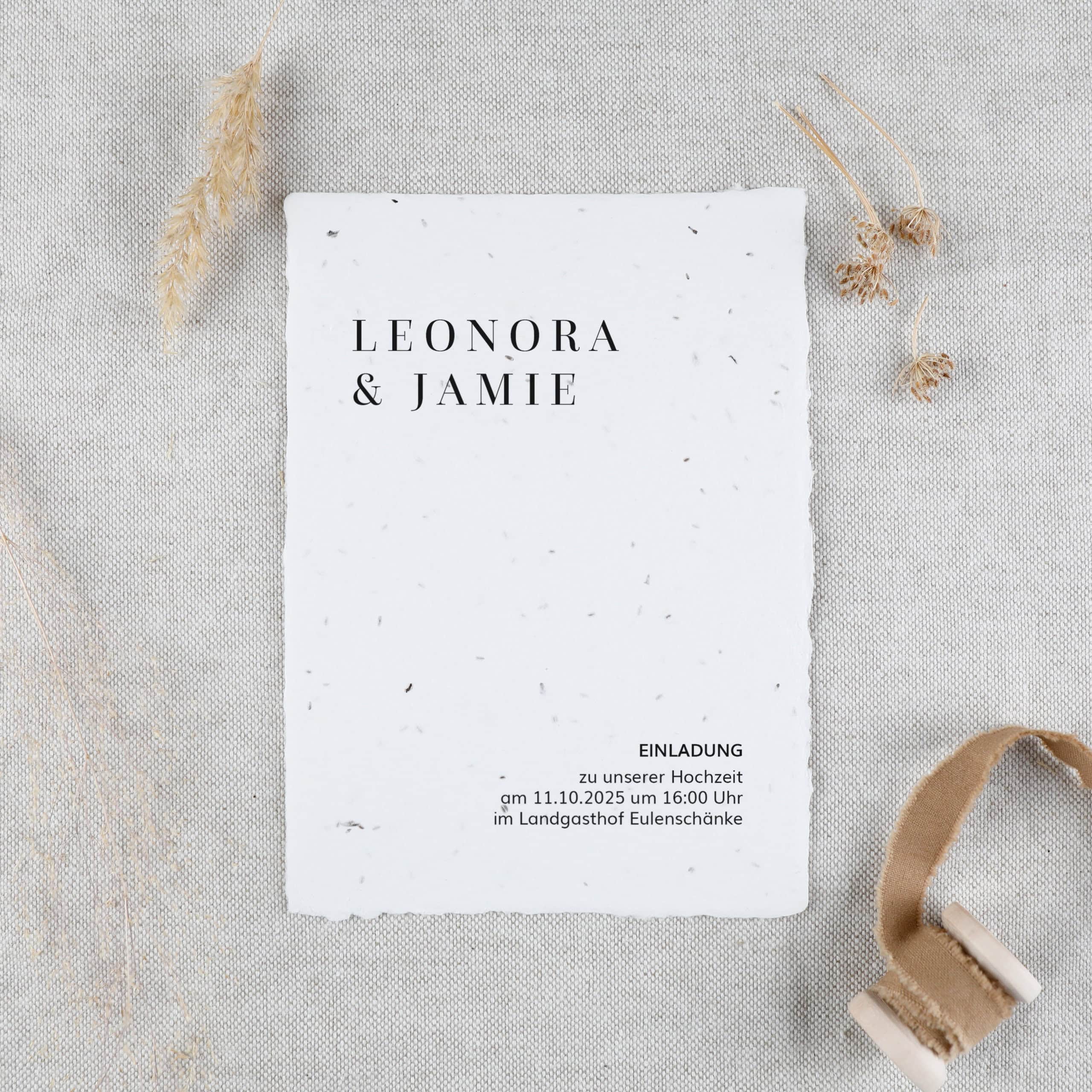 Hochzeitspapeterie aus Samenpapier für nachhaltige Hochzeitsfeiern und besondere Anlässe