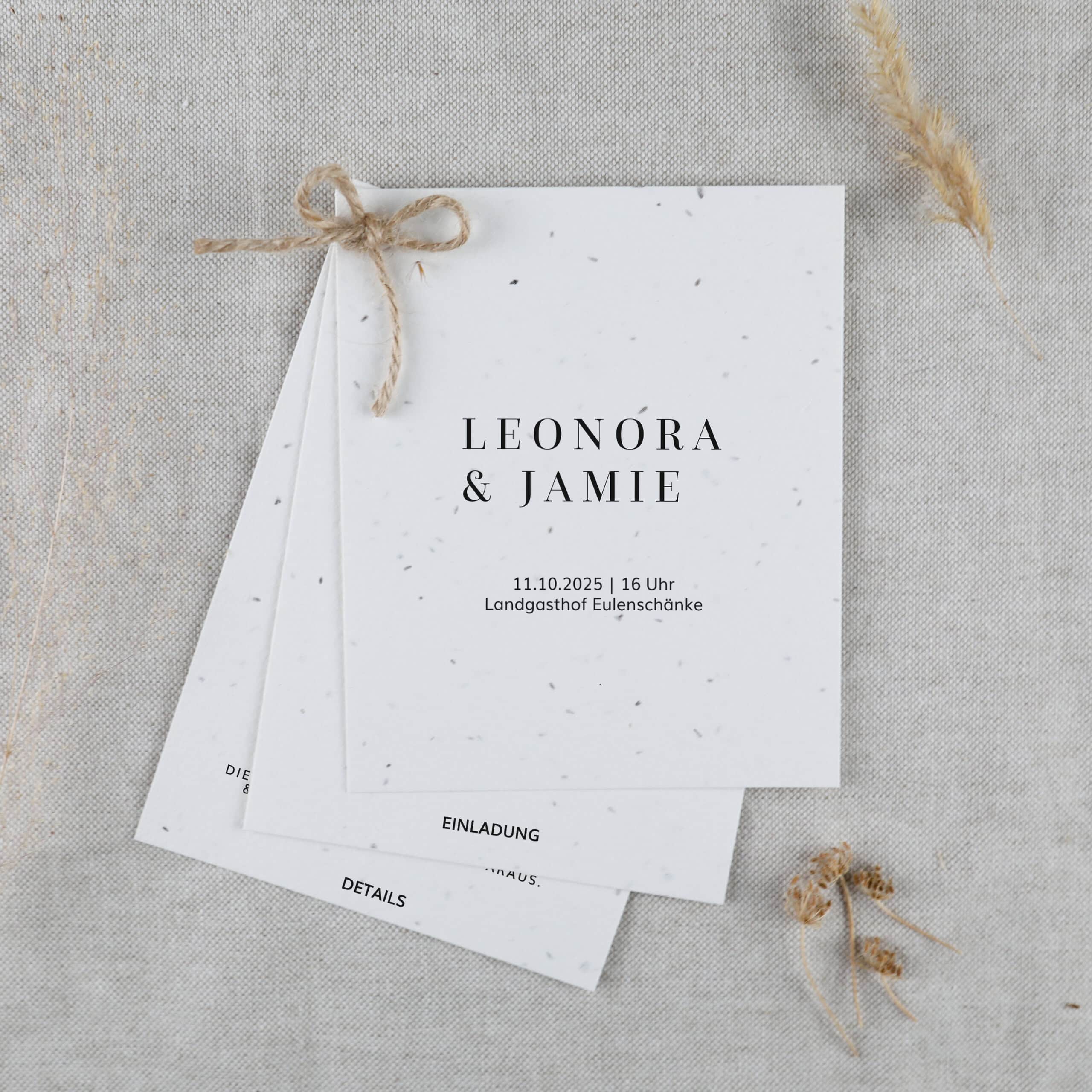 heylittlegreen-handgeschöpftes Saatpapier-einpflanzbare Hochzeitseinladung-Samenpapier-Einladung für nachhaltige Feiern-Mehrteiler (2) Mehrteilige Hochzeitseinladung aus handgemachtem Saatpapier, einpflanzbare Einladungskarte mit Wildblumen-Samenpapier