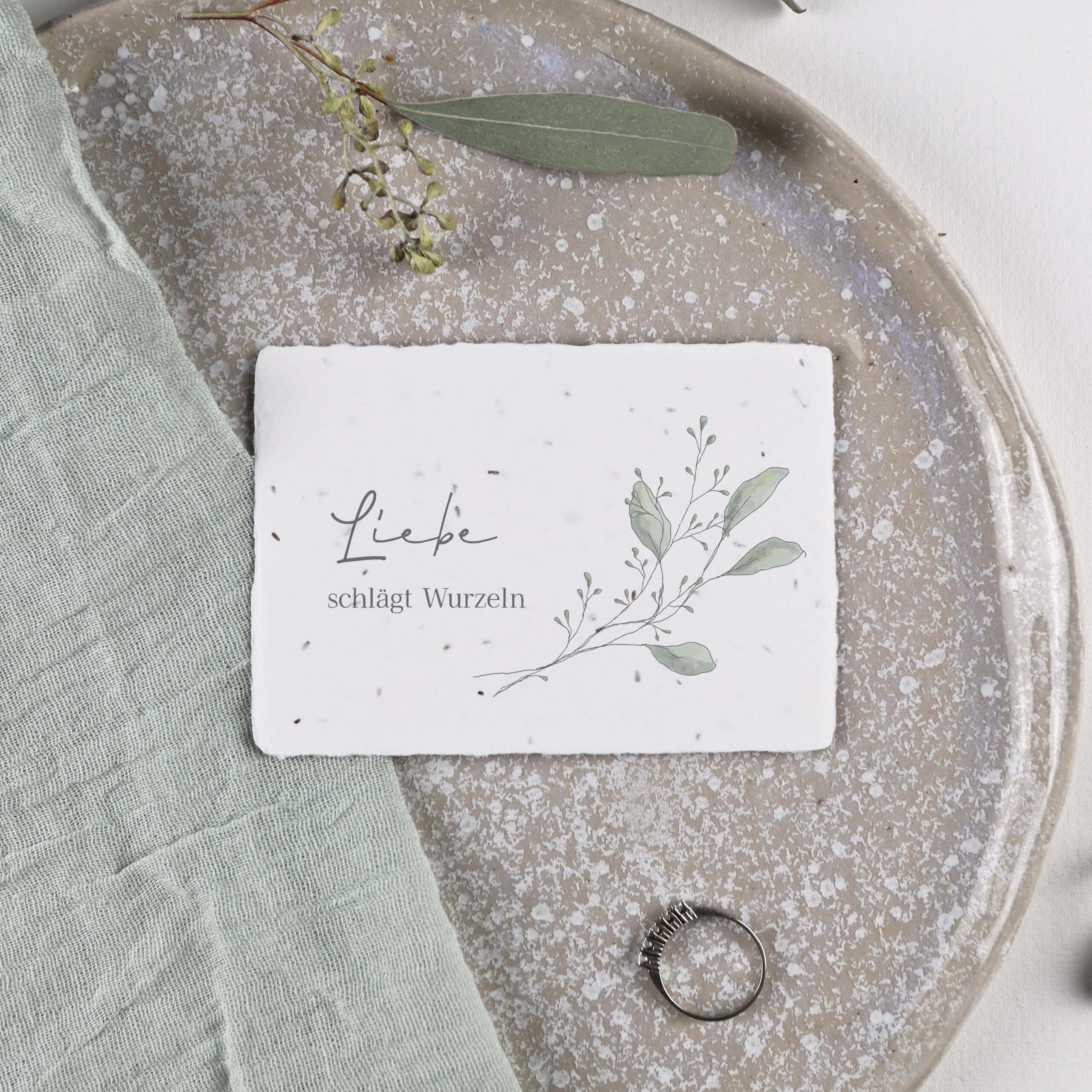 Einpflanzbares Gastgeschenk aus Samenpapier, Kleine Aufmerksamkeit mit Eukalyptus-Illustration für eure nachhaltige Feier, Hochzeit oder einen besonderen Anlass