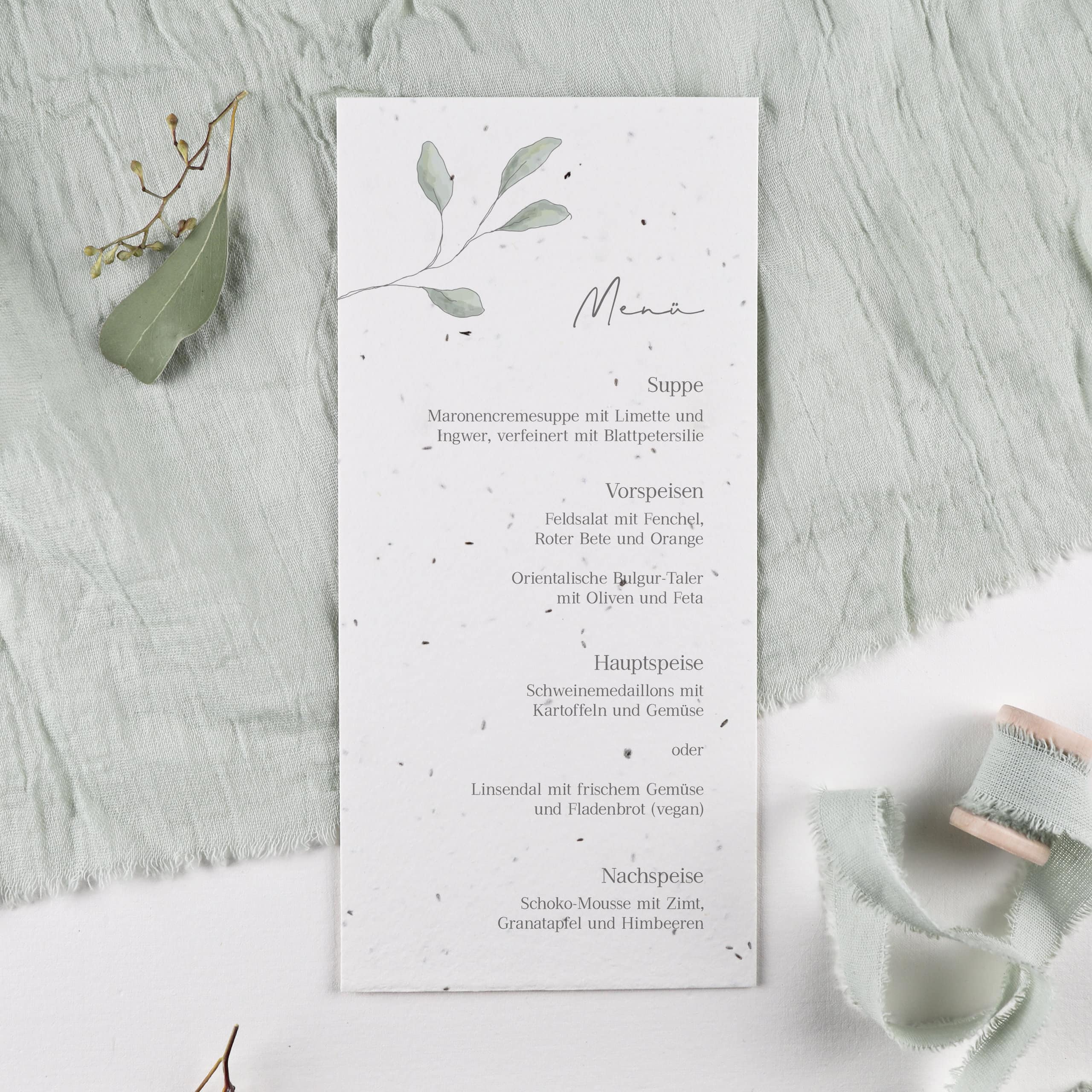 heylittlegreen-handgeschöpftes Saatpapier-nachhaltige Hochzeitspapeterie-Menükarte aus Samenpapier (2) Menükarte aus Samenpapier, Einpflanzbares Hochzeitsmenü, Menükarte, die zu Blumen heranwächst