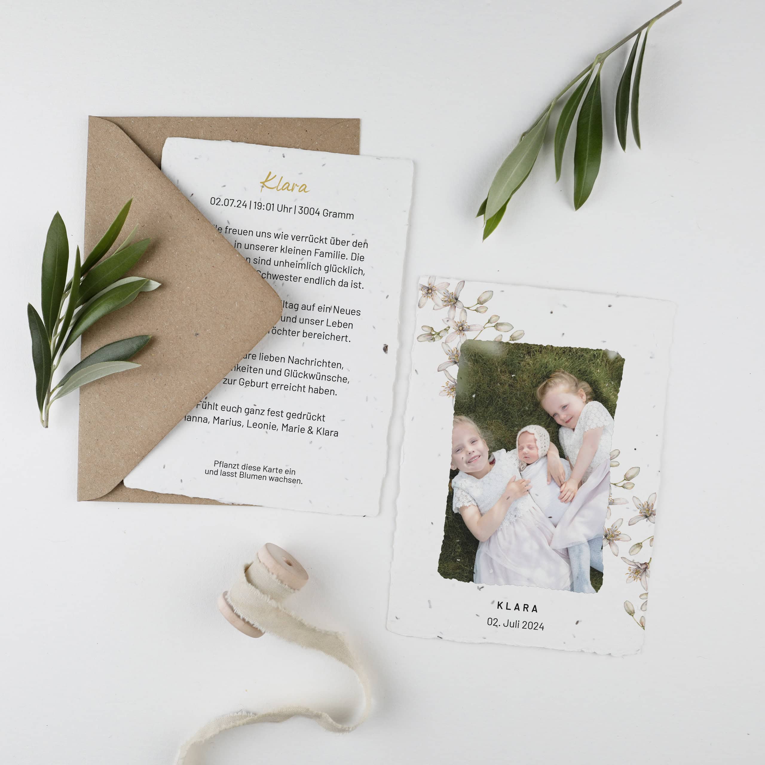 heylittlegreen-handgeschöpftes Saatpapier-Geburtskarte-Limone-Individuelle Papeterie (2) Einpflanzbare Geburtskarte aus der Serie "Limone", Individualisierbare Papeterie zur Geburt