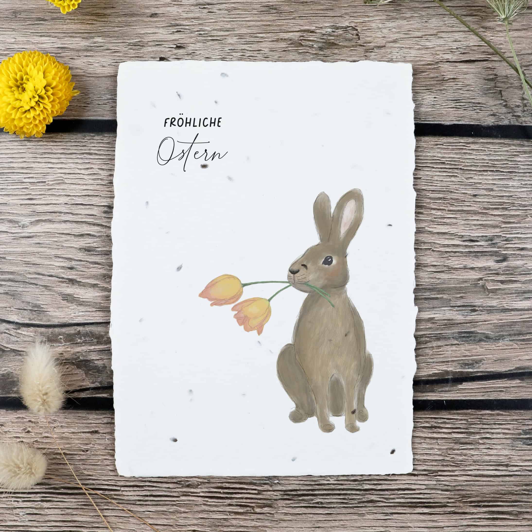 heylittlegreen-handgeschöpftes Saatpapier-Grußkarten-Ostern-Osterkarten-Samenkarten-Osterhase (1)