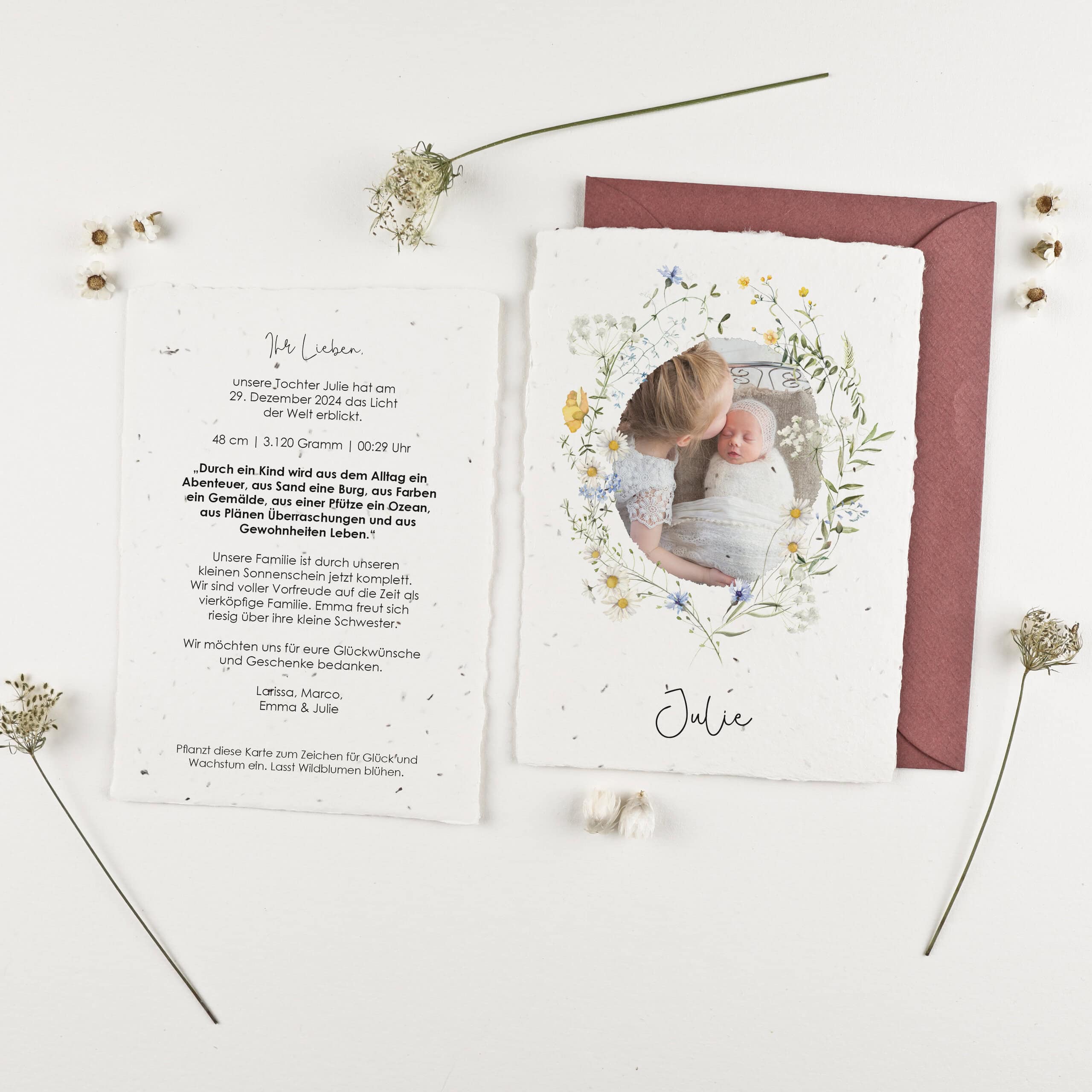 Geburtskarte aus Samenpapier, Einpflanzbare Geburtskarte aus der Serie "Wildflower"