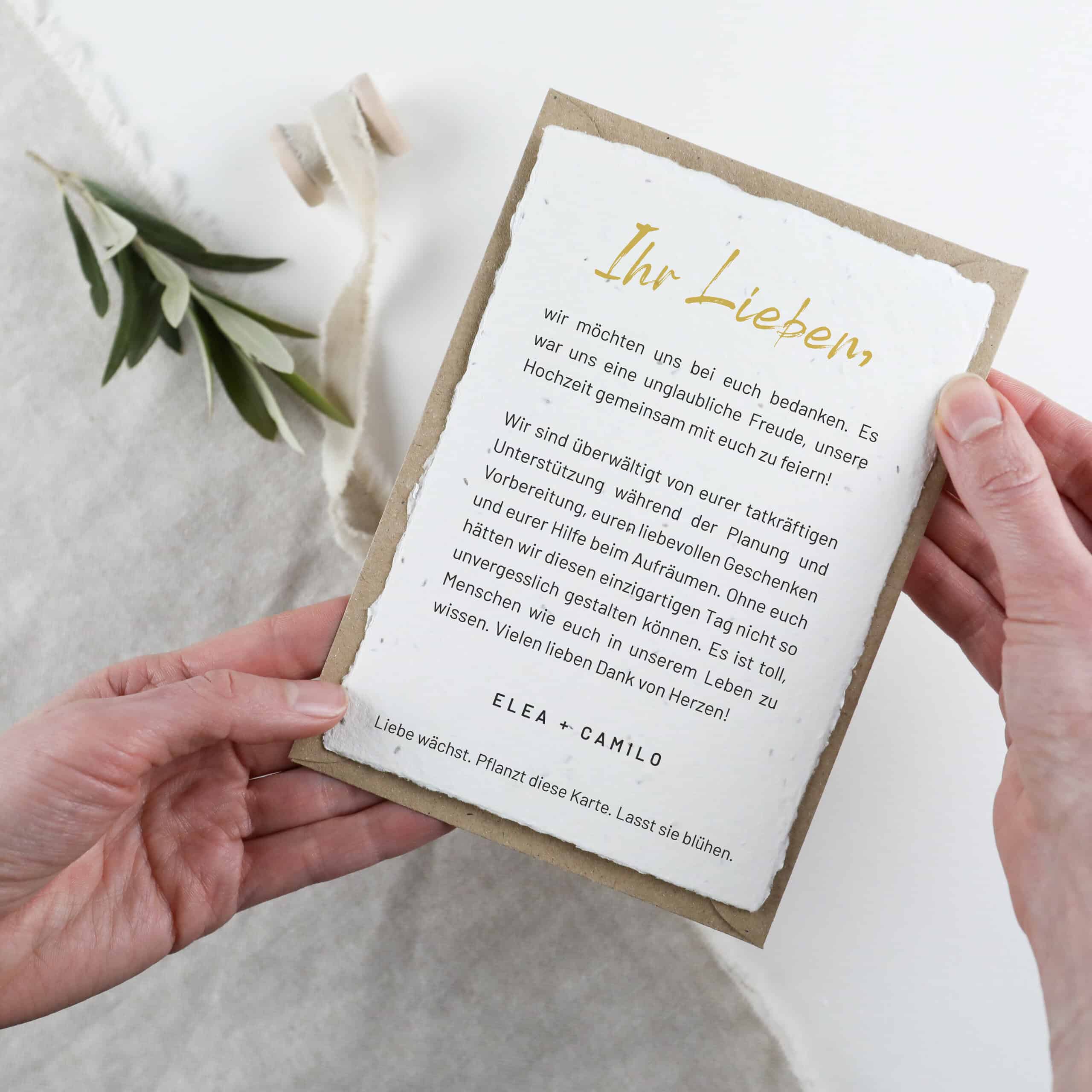 Individuelle Papeterie aus der Serie "Limone", einpflanzbare Samenpapier-Karten für Hochzeit, Geburt, Danke