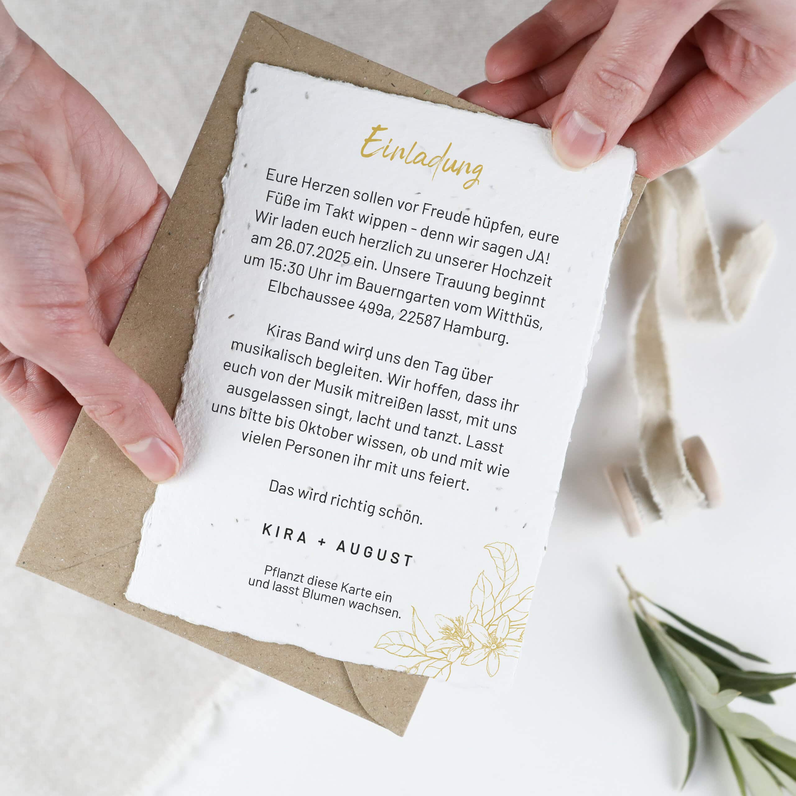 Individuelle Papeterie aus der Serie "Limone", einpflanzbare Samenpapier-Karten für Hochzeit, Geburt, Danke