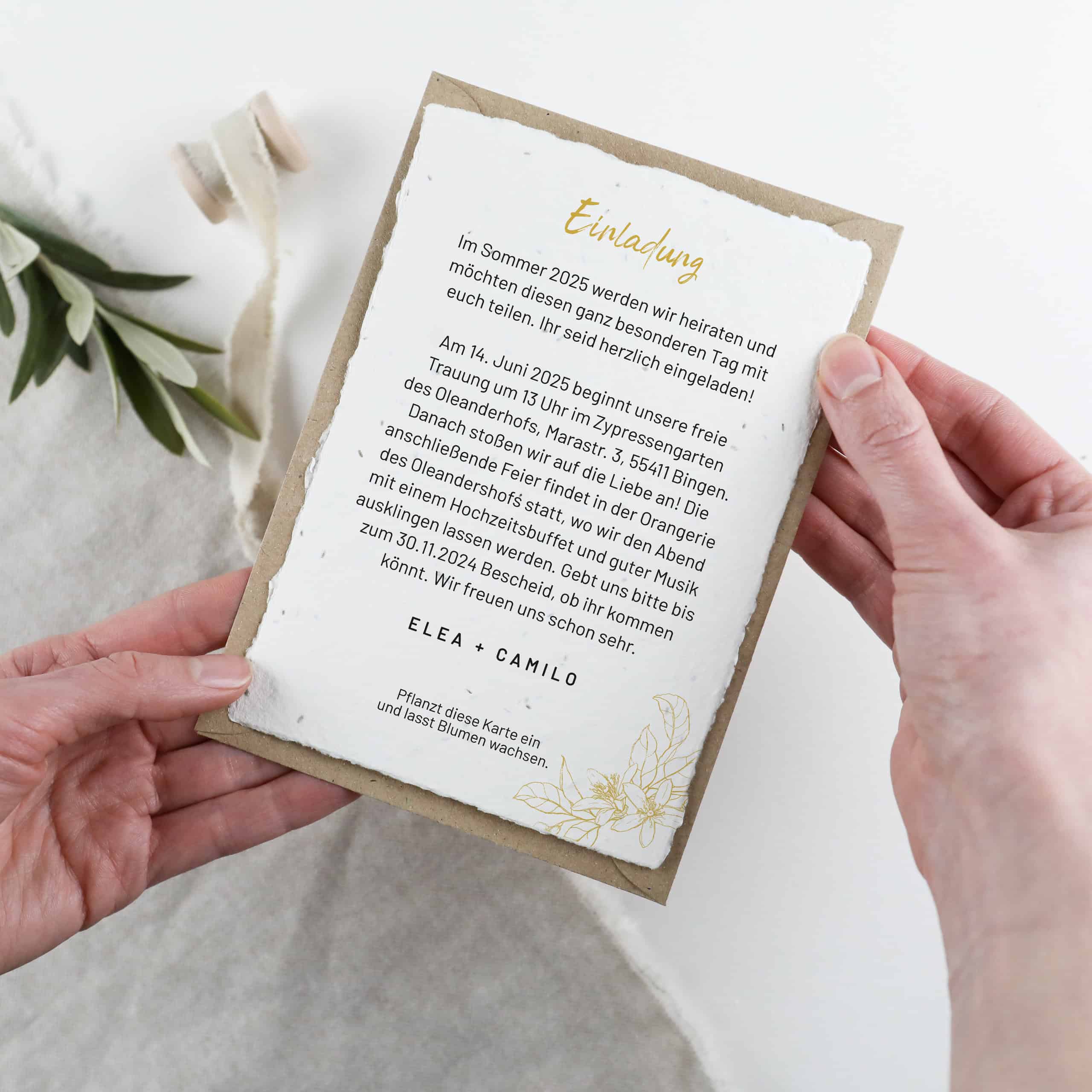 Individuelle Papeterie aus der Serie "Limone", einpflanzbare Samenpapier-Karten für Hochzeit, Geburt, Danke