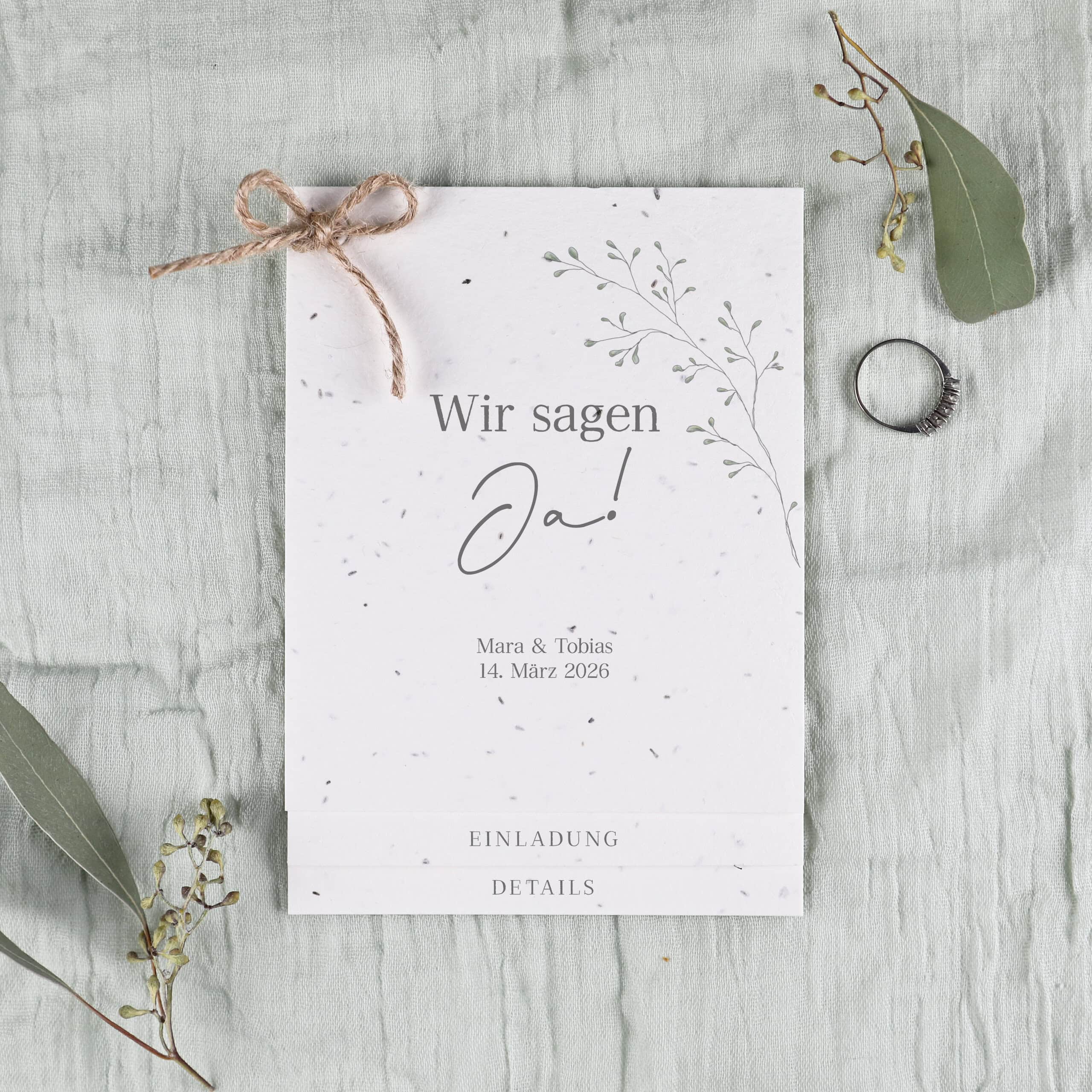 Mehrteilige Hochzeitseinladung auf handgeschöpftem Samenpapier gefertigt, einpflanzbare Hochzeitspapeterie, Blumensamen Hochzeitseinladung,