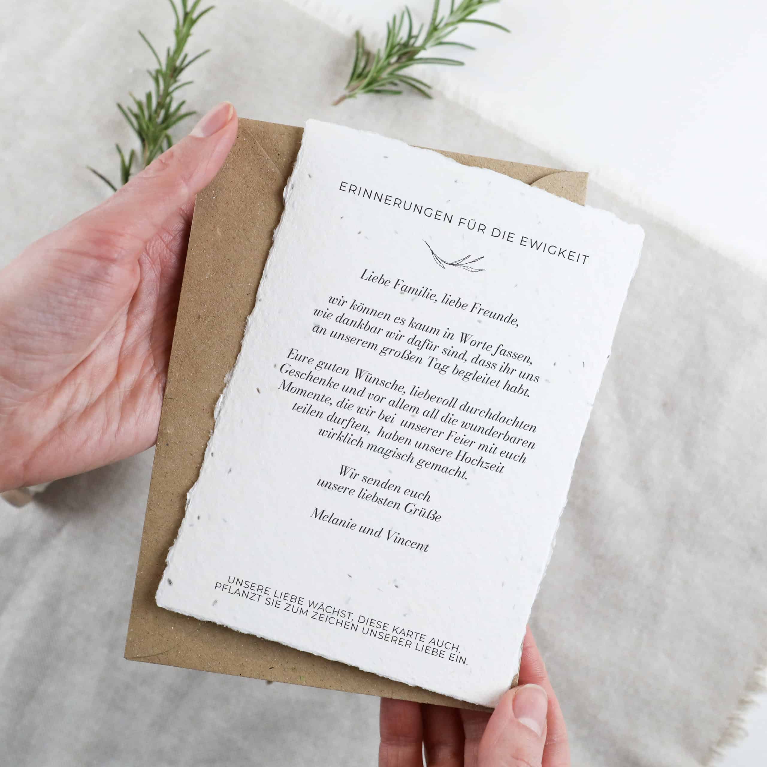 Einpflanzbare Hochzeitspapeterie aus handgemachtem Samenpapier, Hochzeitseinladung zum Einpflanzen, Individuelle Hochzeitseinladungen mediterran und minimalistisch