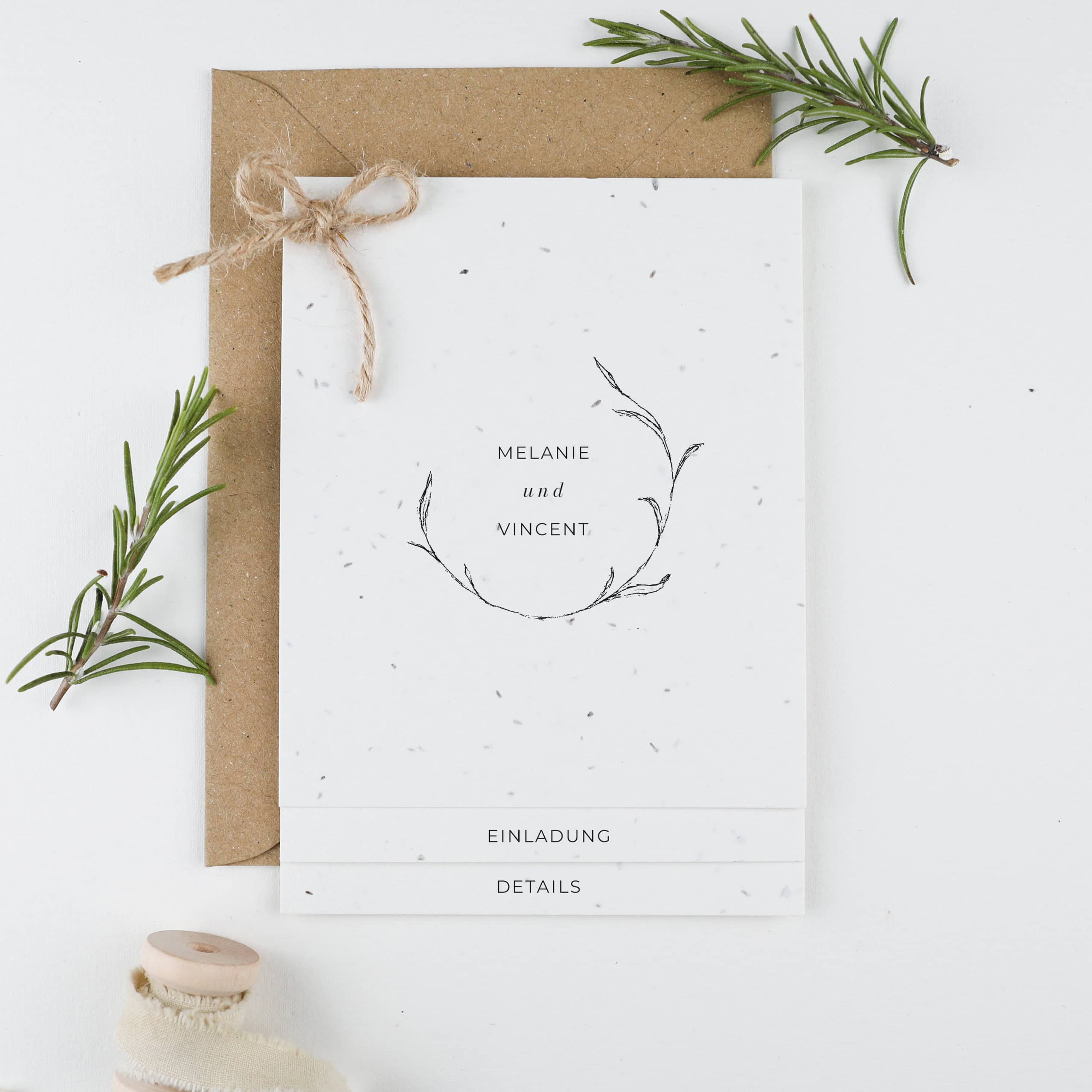 Mehrteilige Hochzeitseinladung aus handgemachtem Samenpapier für deine nachhaltige Hochzeit, Einpflanzbare Einladung zur Hochzeit aus Samenpapier, Detailkarte, Einladungskarte