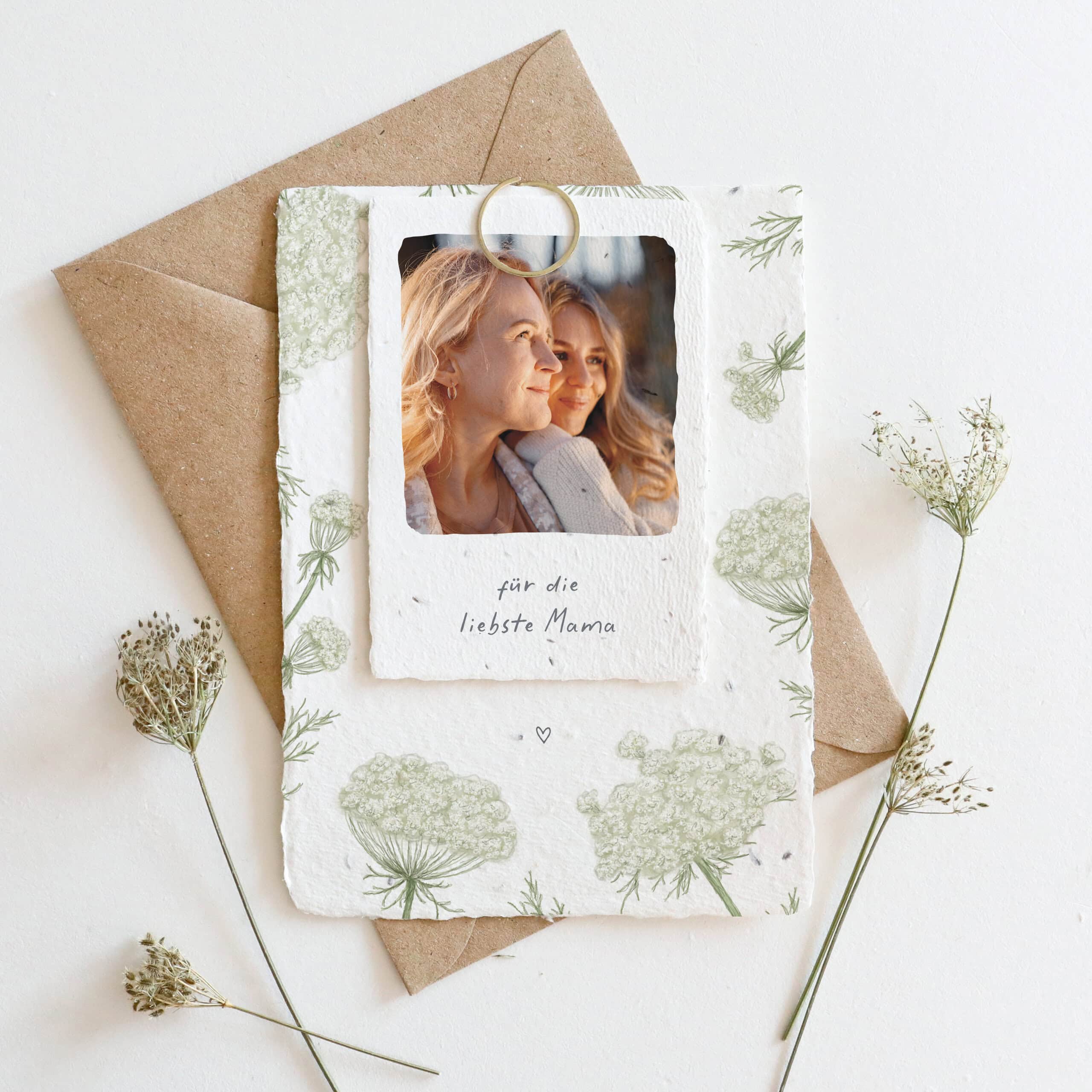 Muttertagskarte gefertigt auf handgeschöpftem Samenpapier, Karte zum Muttertag, Karte für Mama mit schönem Spruch und hochwertigem Fotodruck