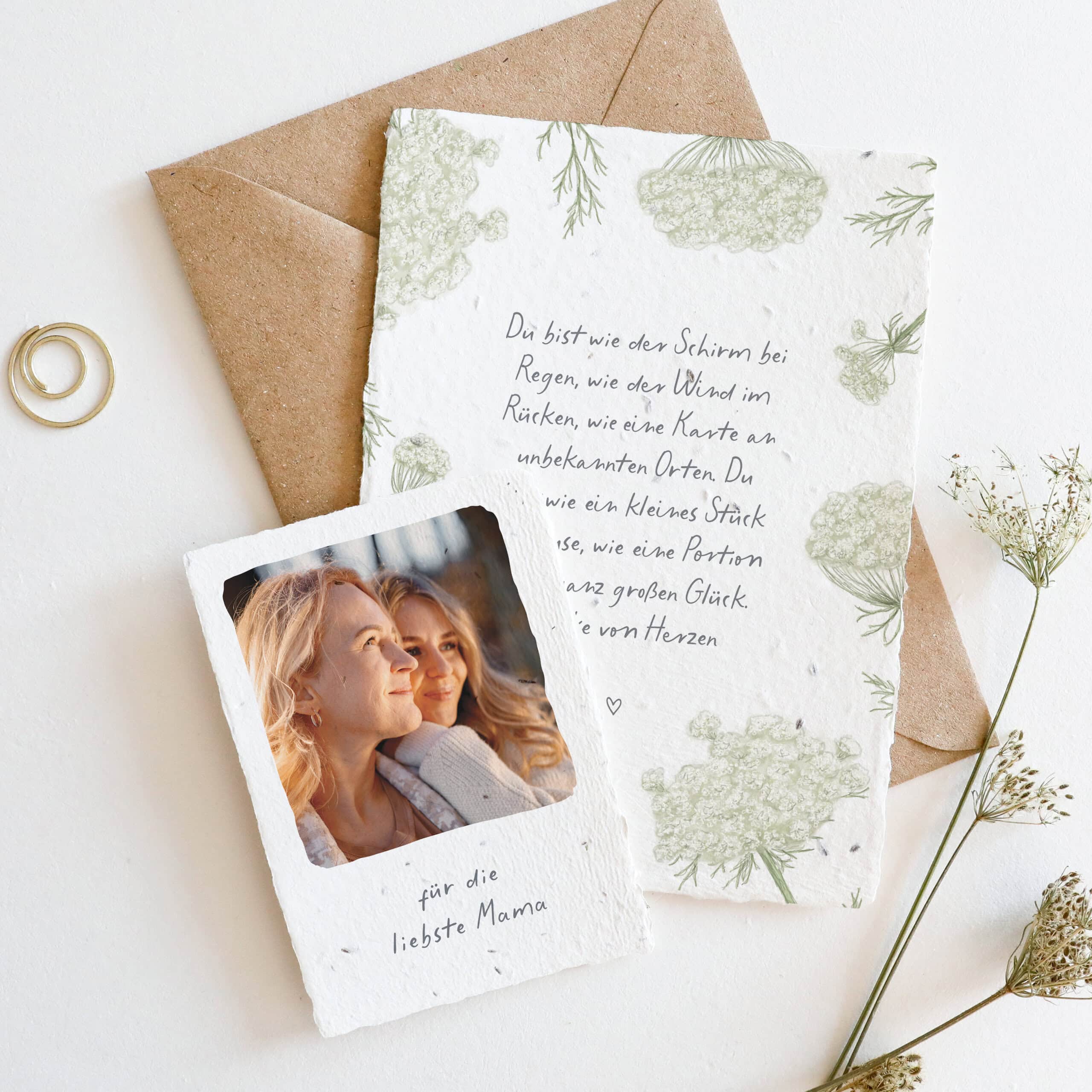 Muttertagskarte gefertigt auf handgeschöpftem Samenpapier, Karte zum Muttertag, Karte für Mama mit schönem Spruch und hochwertigem Fotodruck