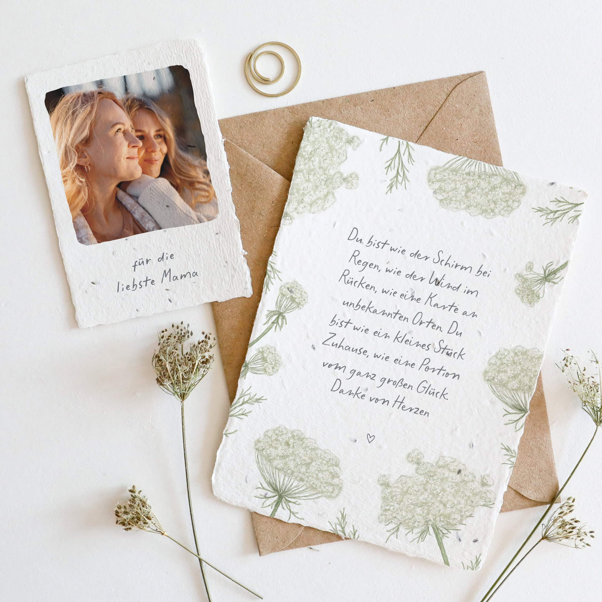 Muttertagskarte gefertigt auf handgeschöpftem Samenpapier, Karte zum Muttertag, Karte für Mama mit schönem Spruch und hochwertigem Fotodruck