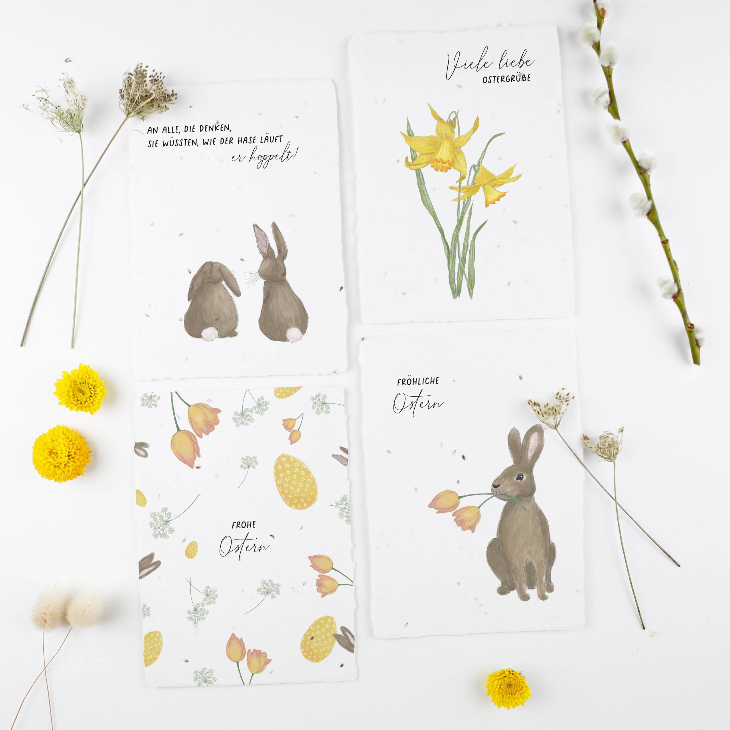 Osterkarten-Set aus 4 Samenkarten zu Ostern, Einpflanzbare Grußkarten aus Saatpapier für das Osterfest