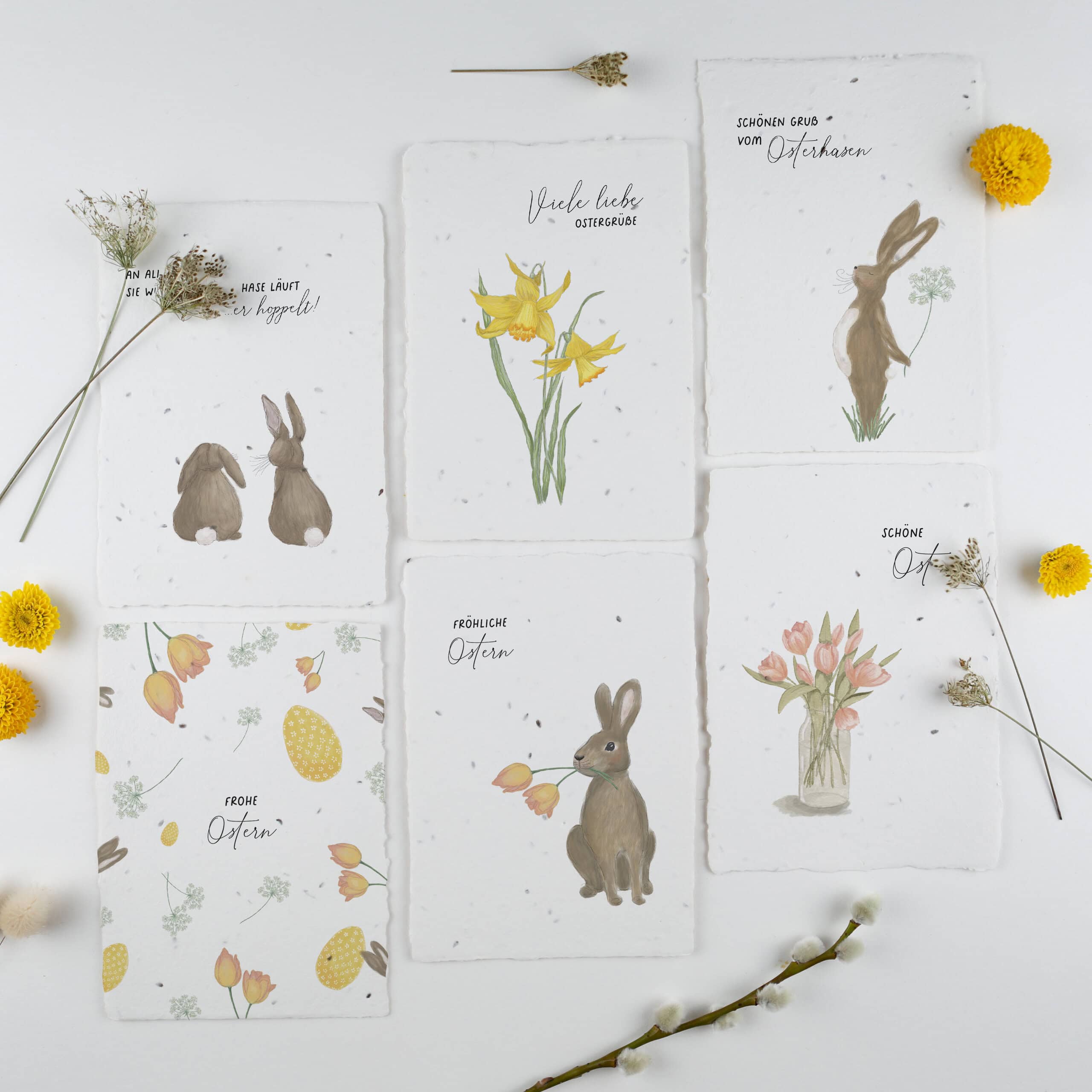 heylittlegreen-handgeschöpftes Saatpapier-Osterkarten-Kollektion-Karten zu Ostern-Osterpost-Ostergrüße (3) Osterkarten-Set aus 6 Samenkarten zu Ostern, Einpflanzbare Grußkarten aus Saatpapier für das Osterfest