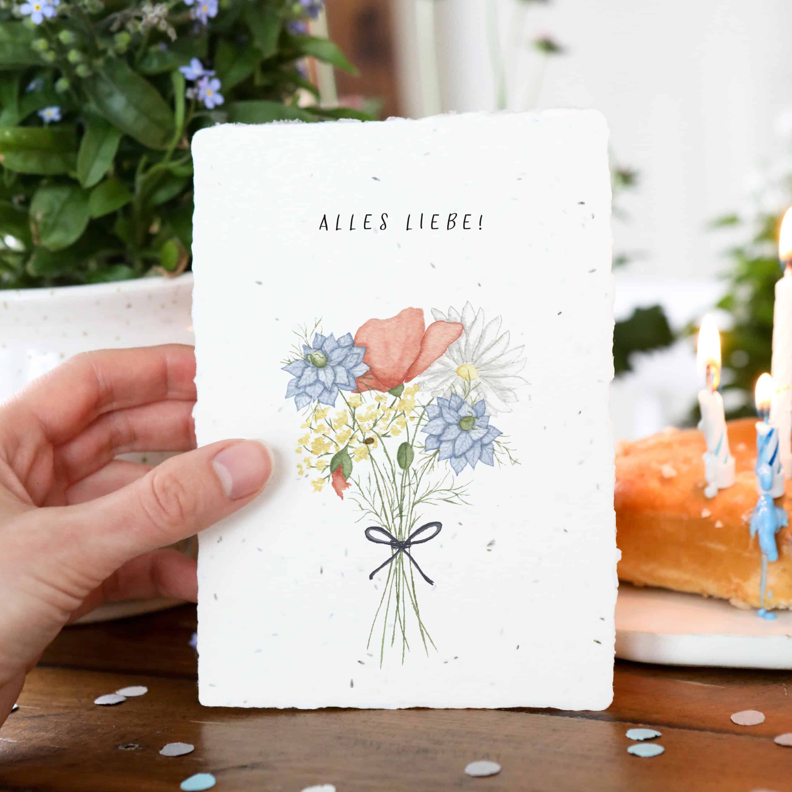 Samenkarte zum Geburtstag mit Blumenstrauß