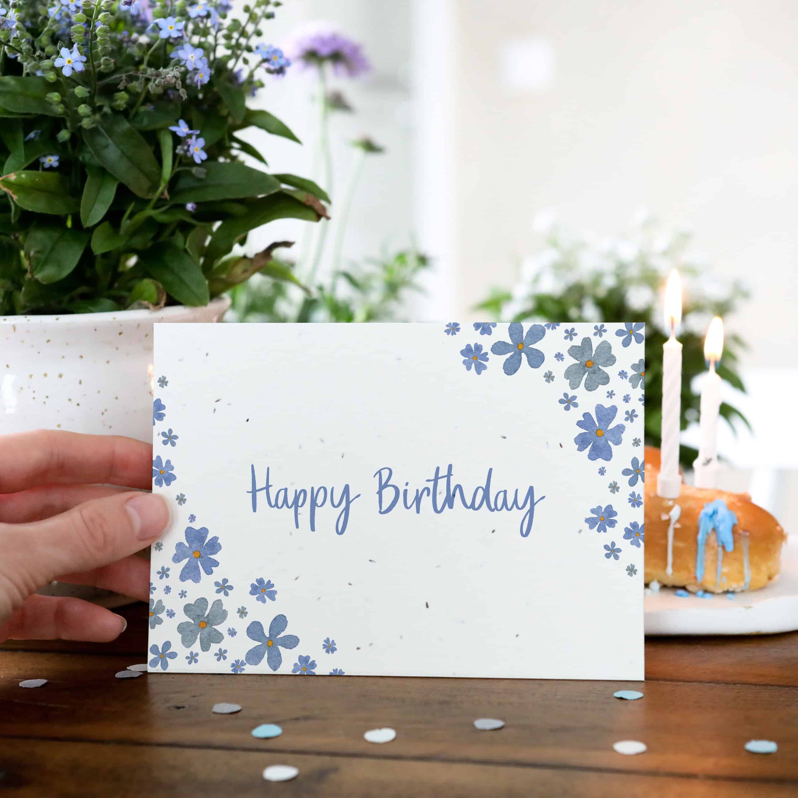 Samenkarte zum Geburtstag mit Blumenmuster