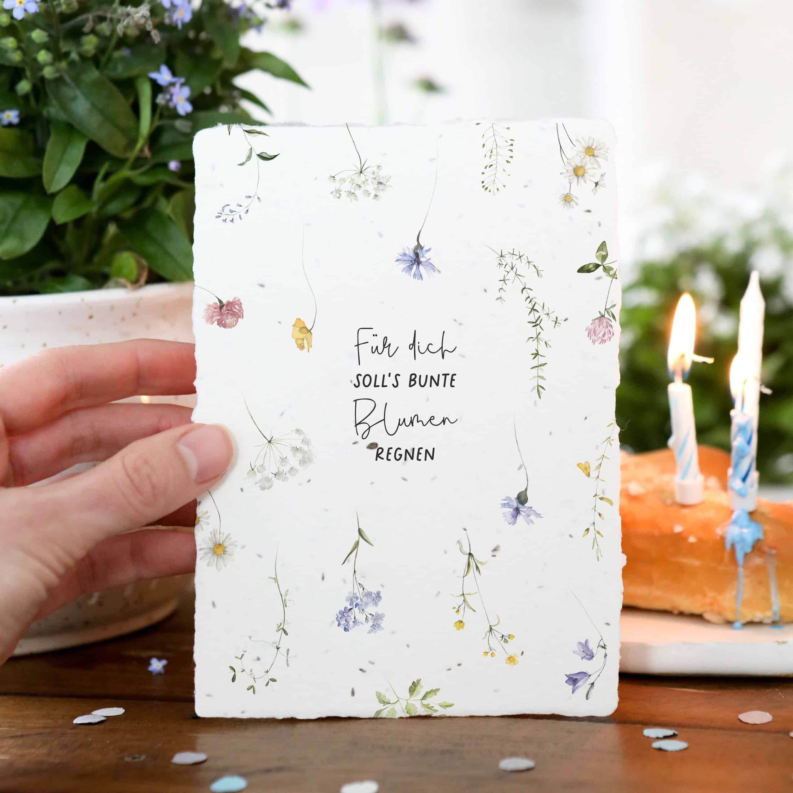 Samenkarte zum Geburtstag mit Blumenmuster