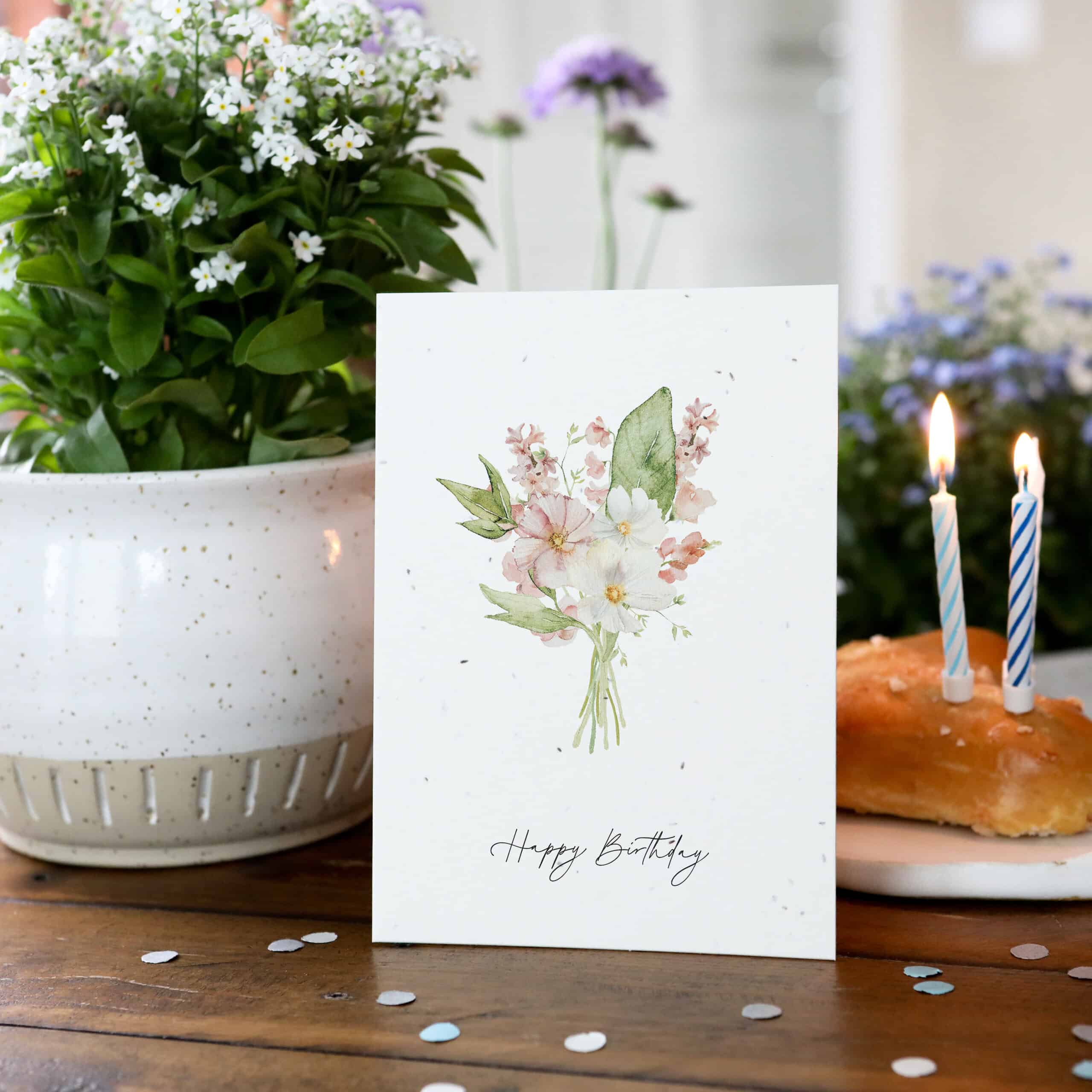Samenkarte zum Geburtstag mit Blumenstrauß
