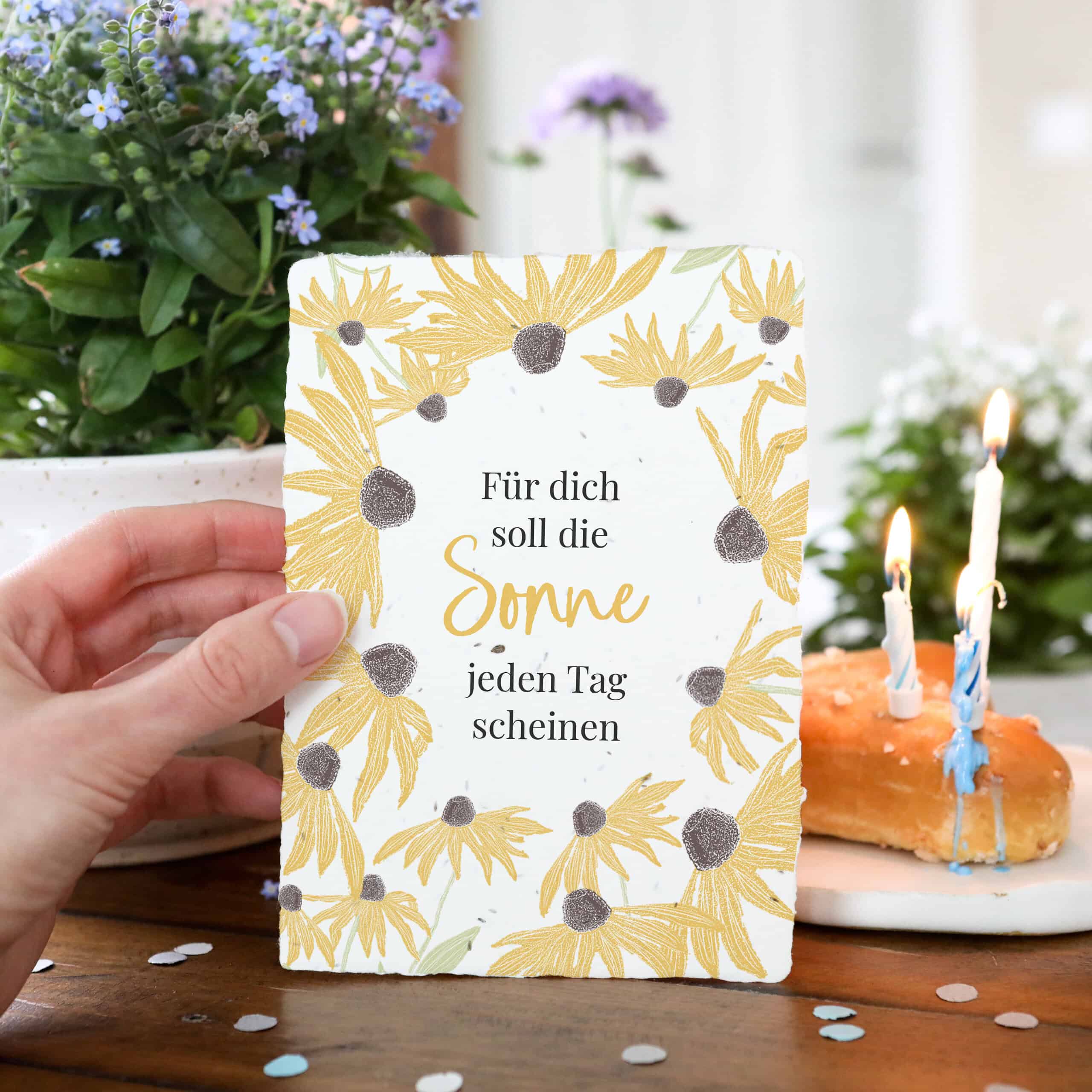 heylittlegreen-handgeschöpftes Saatpapier-Samenkarte zum Geburtstag-Geburtstagskarte-Gratulation-Jeden Tag Sonne (3) Samenkarte zum Geburtstag mit Blumenmuster