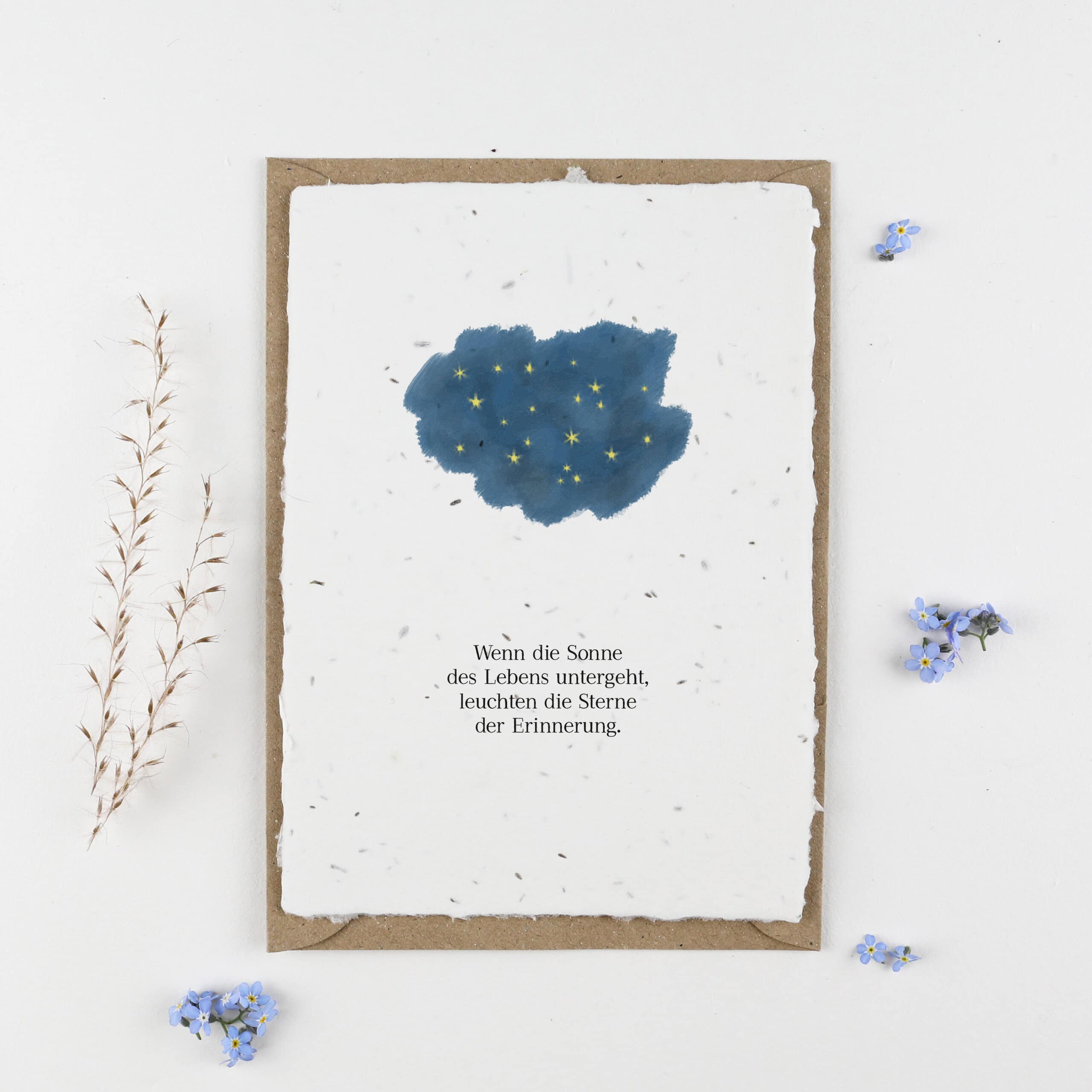 heylittlegreen-handgeschöpftes Saatpapier-Trauerkarte-Trauer und Abschied-Kondolenz-Samenkarte Sternenhimmel (2) Trauerkarte mit Sternenhimmel und Trauerspruch