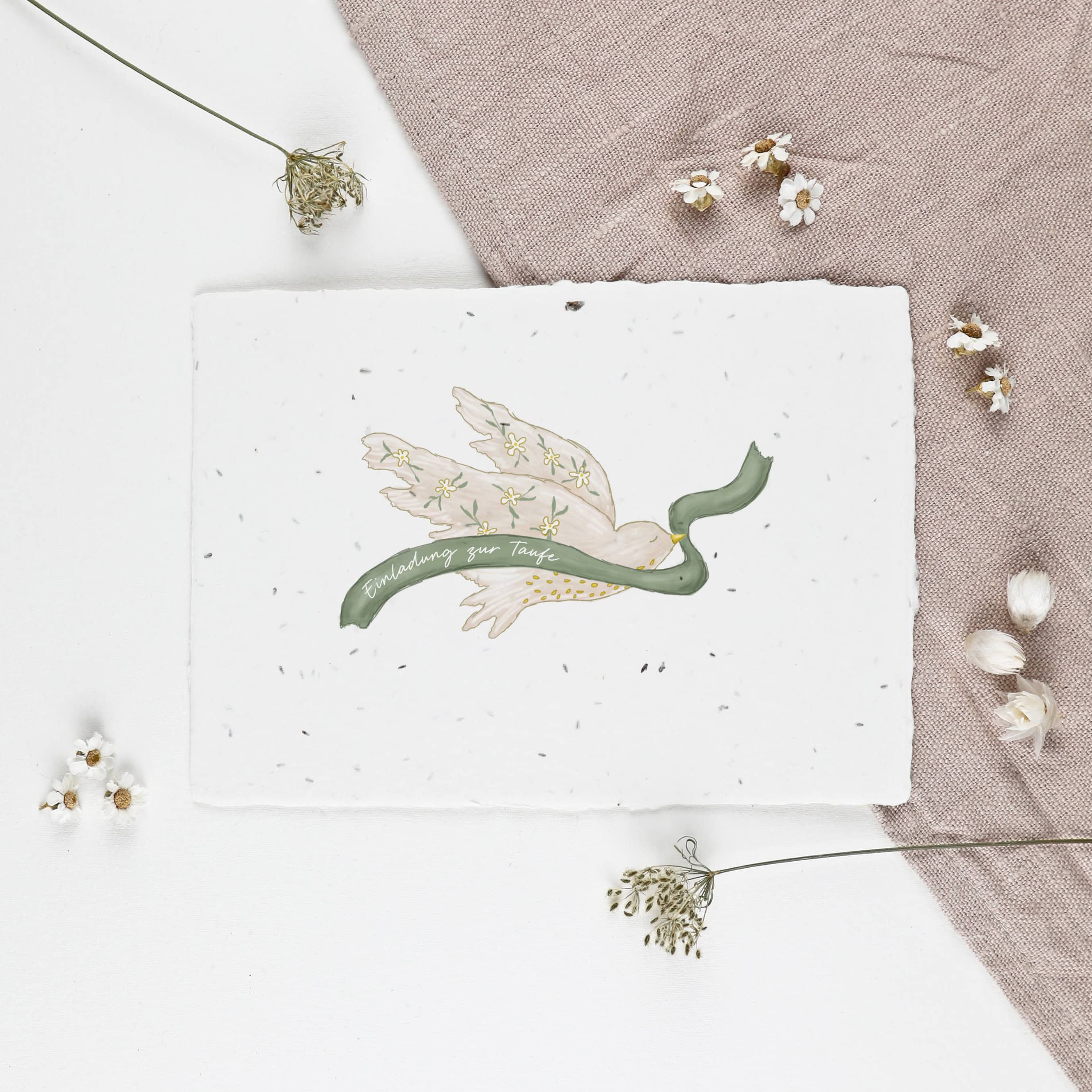 Einladungskarte zur Taufe, Taufe feiern und Gäste einladen, Friedenstaube, Taufe