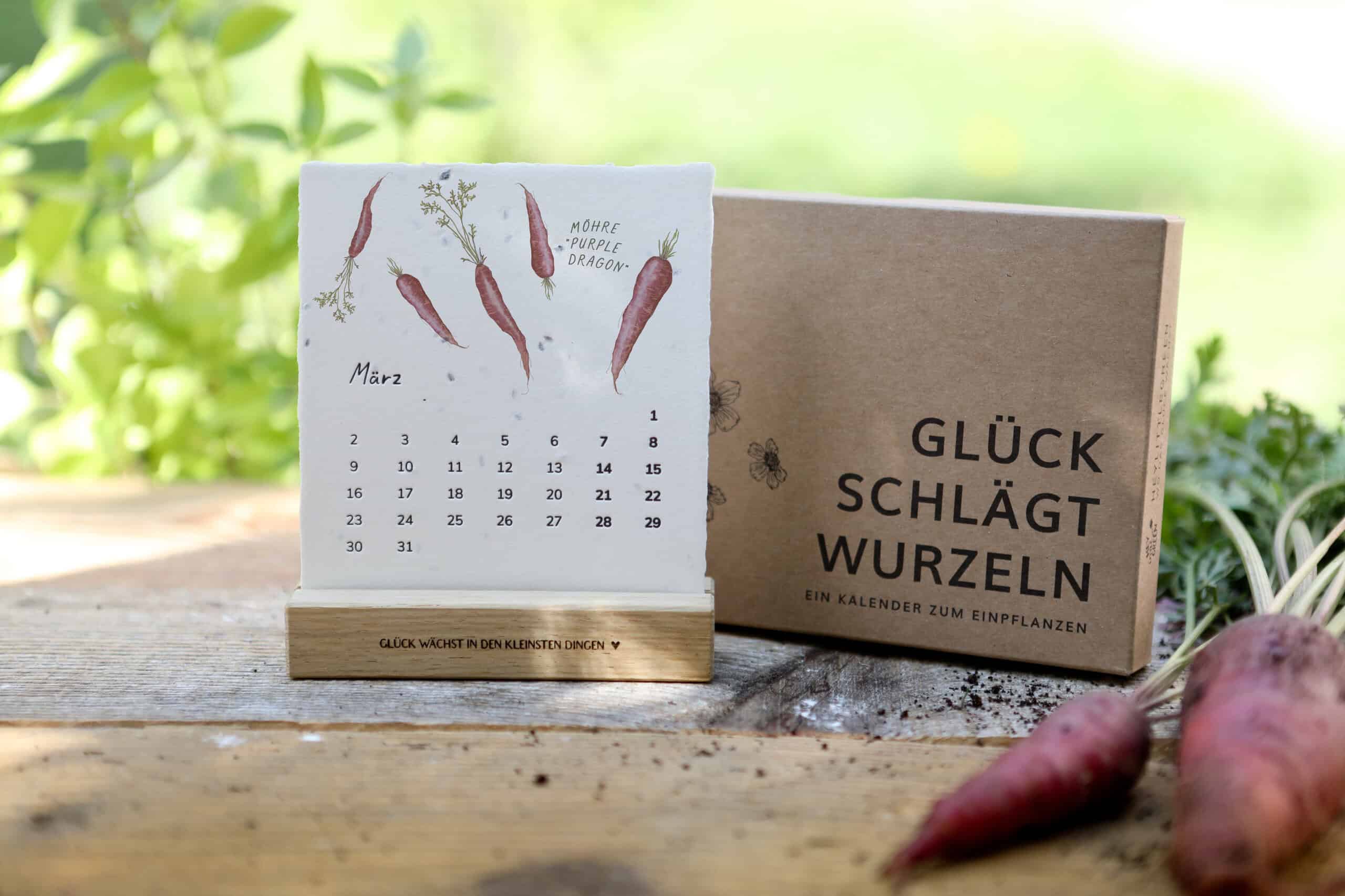 Einpflanzbarer Tischkalender für 2026 mit Blumen-, Kräuter- und Gemüsesamen im Papier