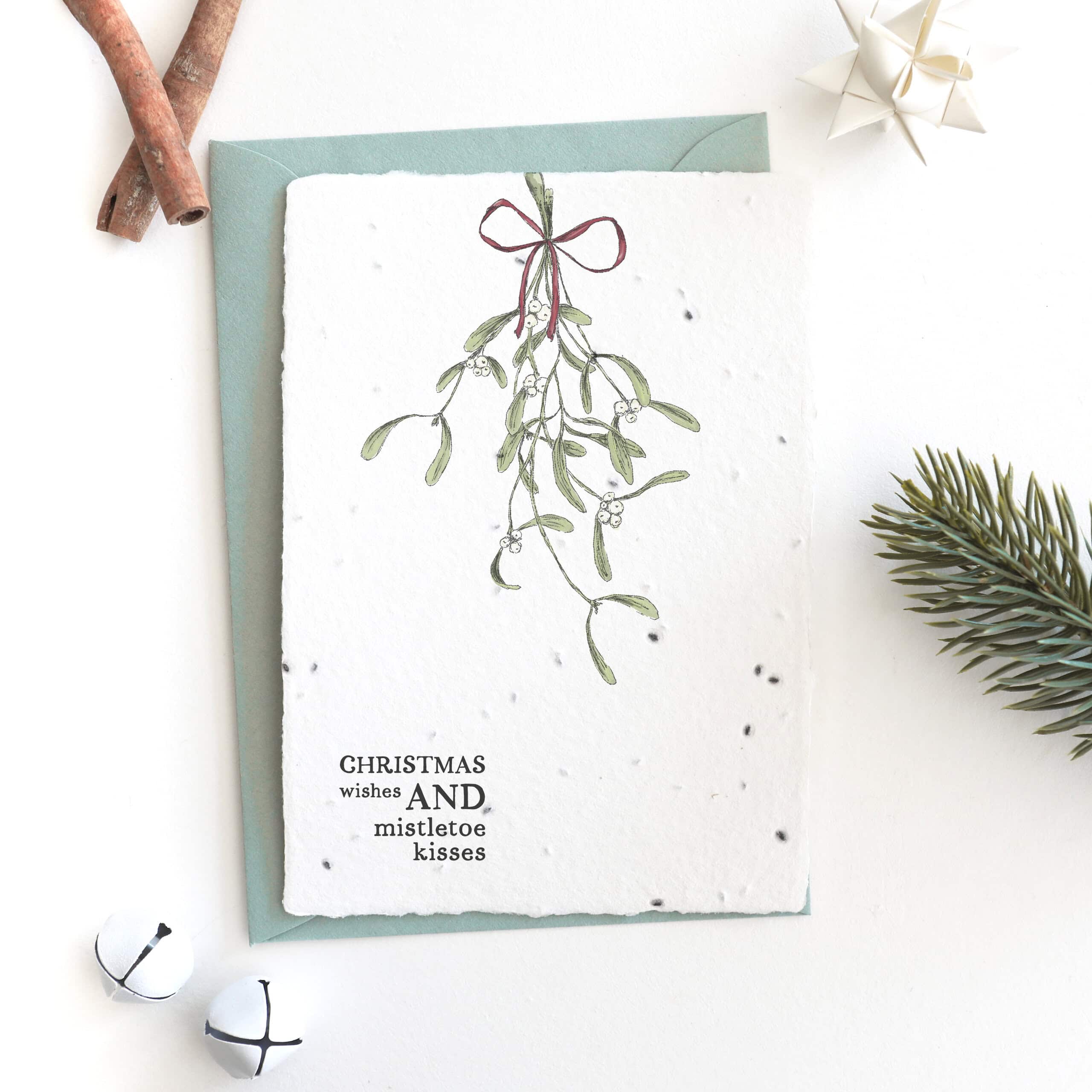 heylittlegreen-handgeschöpftes Saatpapier-Weihnachten-Weihnachtskarte-Mistelzweig