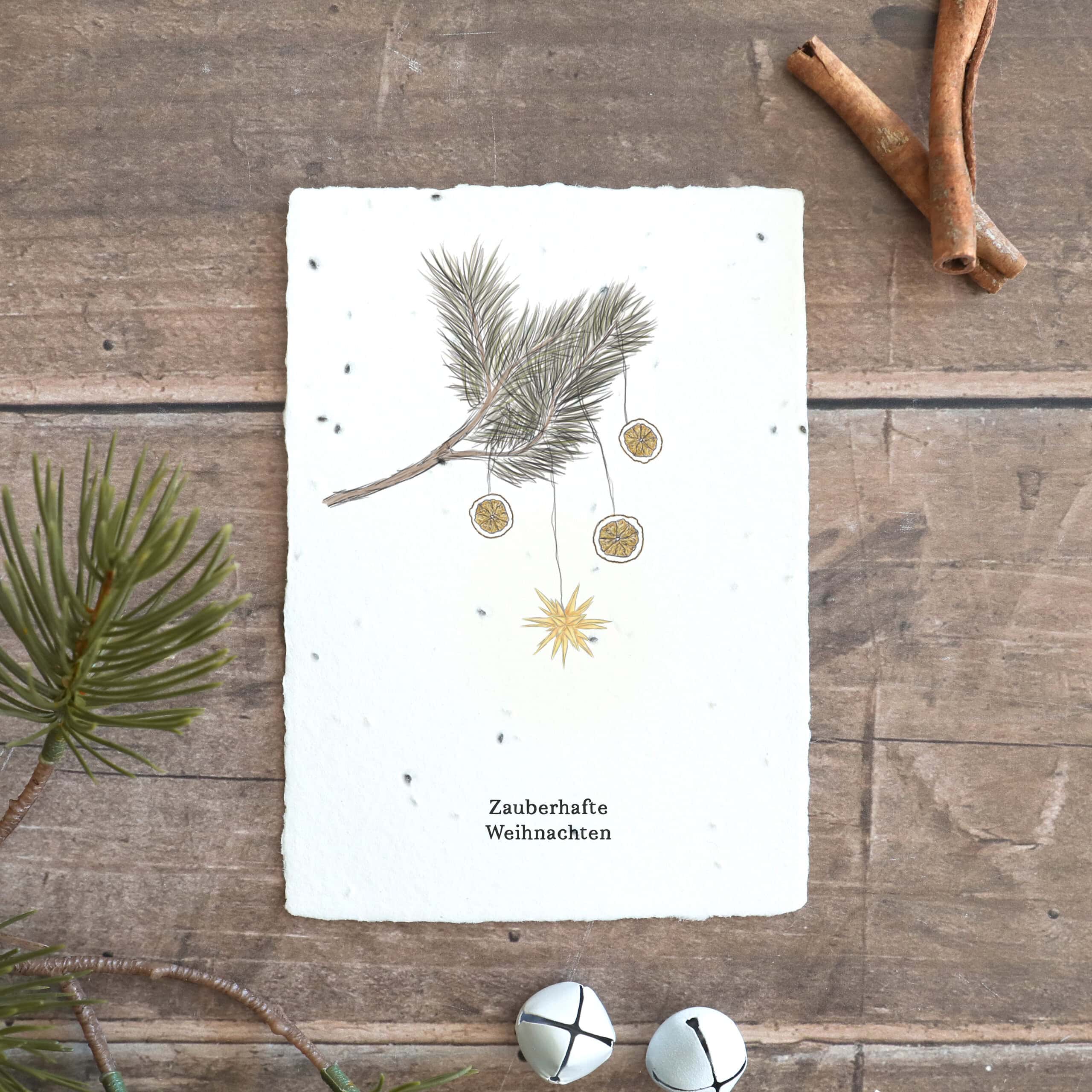 heylittlegreen-handgeschöpftes Saatpapier-Weihnachten-Weihnachtskarte-Tannenzweig