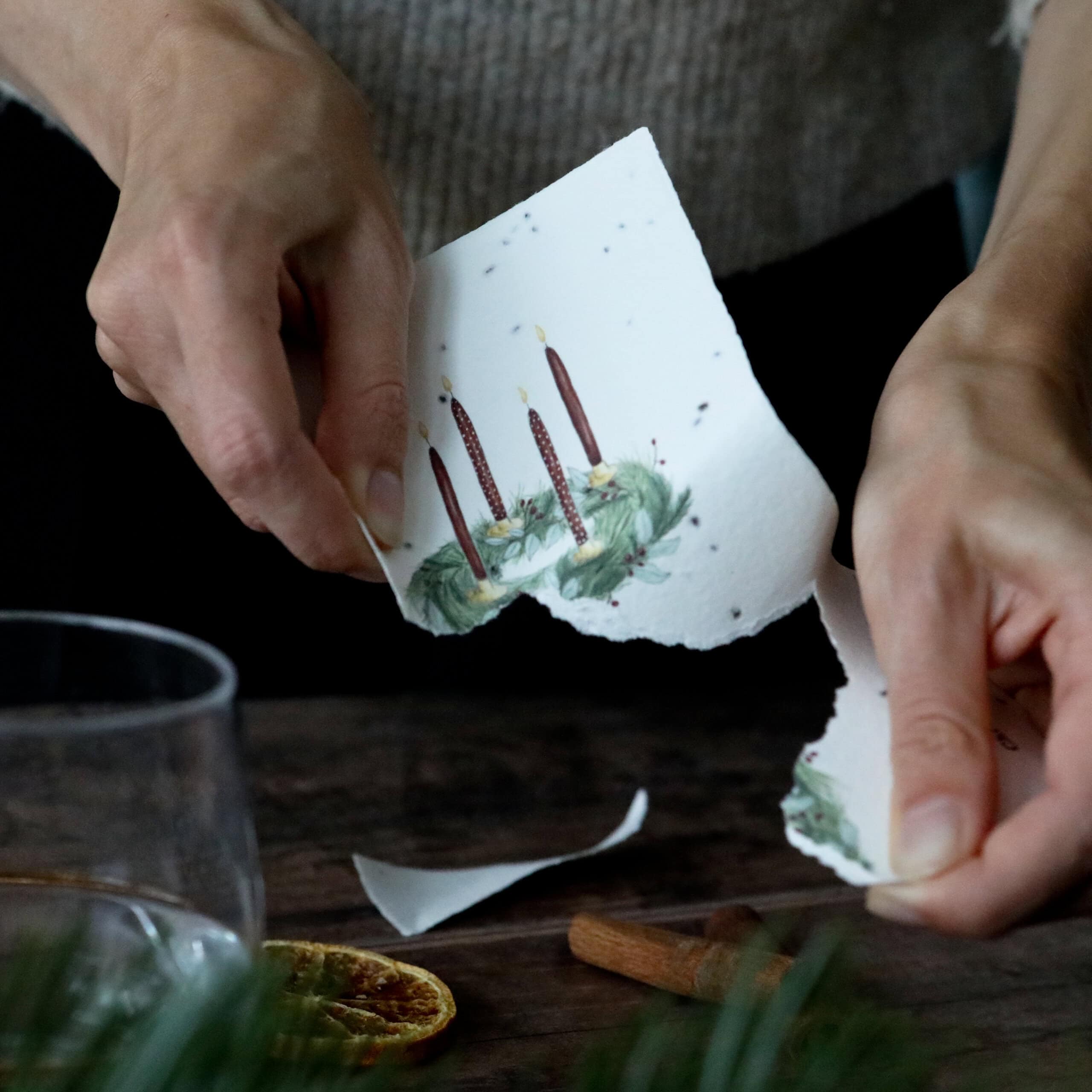 heylittlegreen-handgeschöpftes Saatpapier-Weihnachtskarten-Zimtbasilikum-Wachsende Weihnachtspost (11)