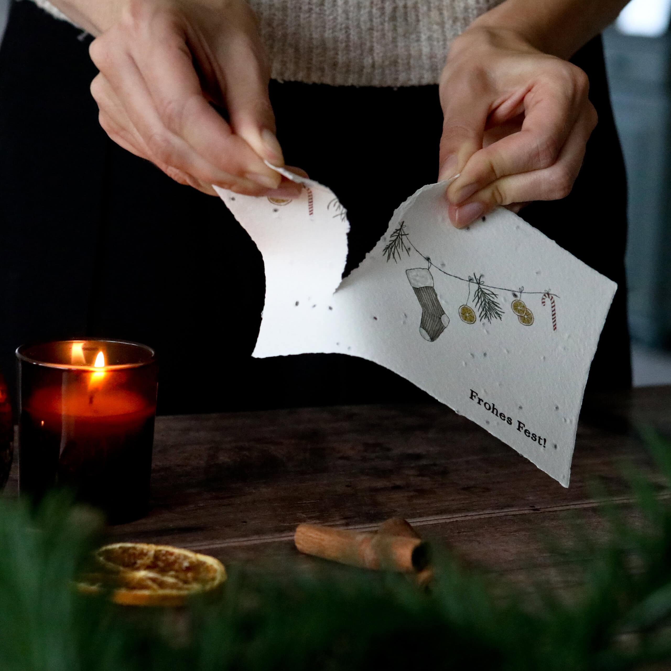 heylittlegreen-handgeschöpftes Saatpapier-Weihnachtskarten-Zimtbasilikum-Wachsende Weihnachtspost (5)