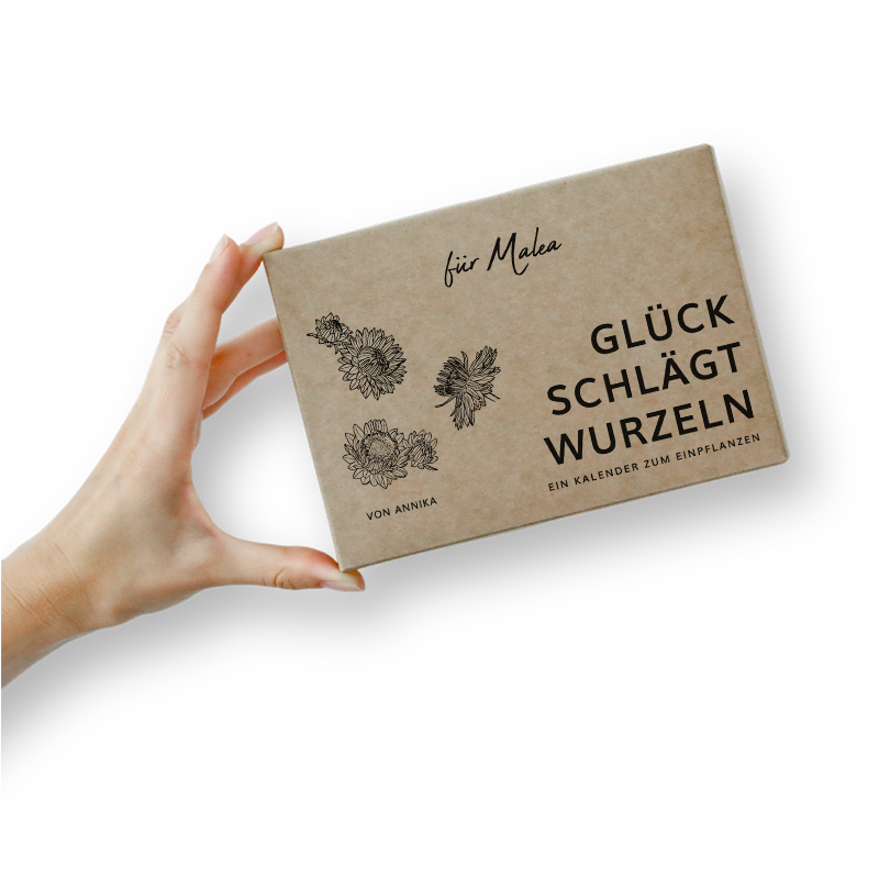 Personalisierte Verpackung eines nachhaltigen Geschenks mit Samen